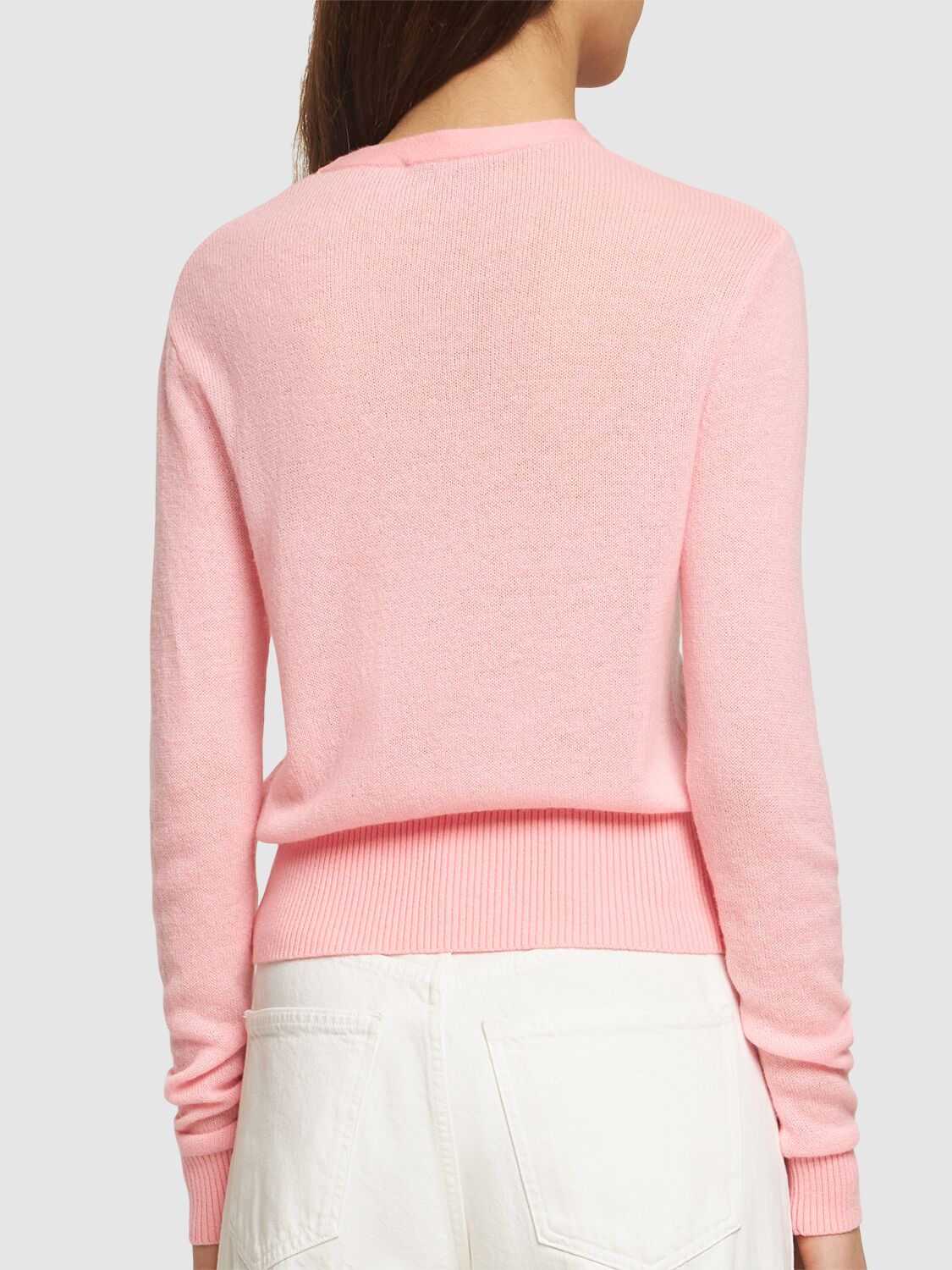 Shop Forte Forte Cashmere Blend Gauze Roundneck Sweater In Pink