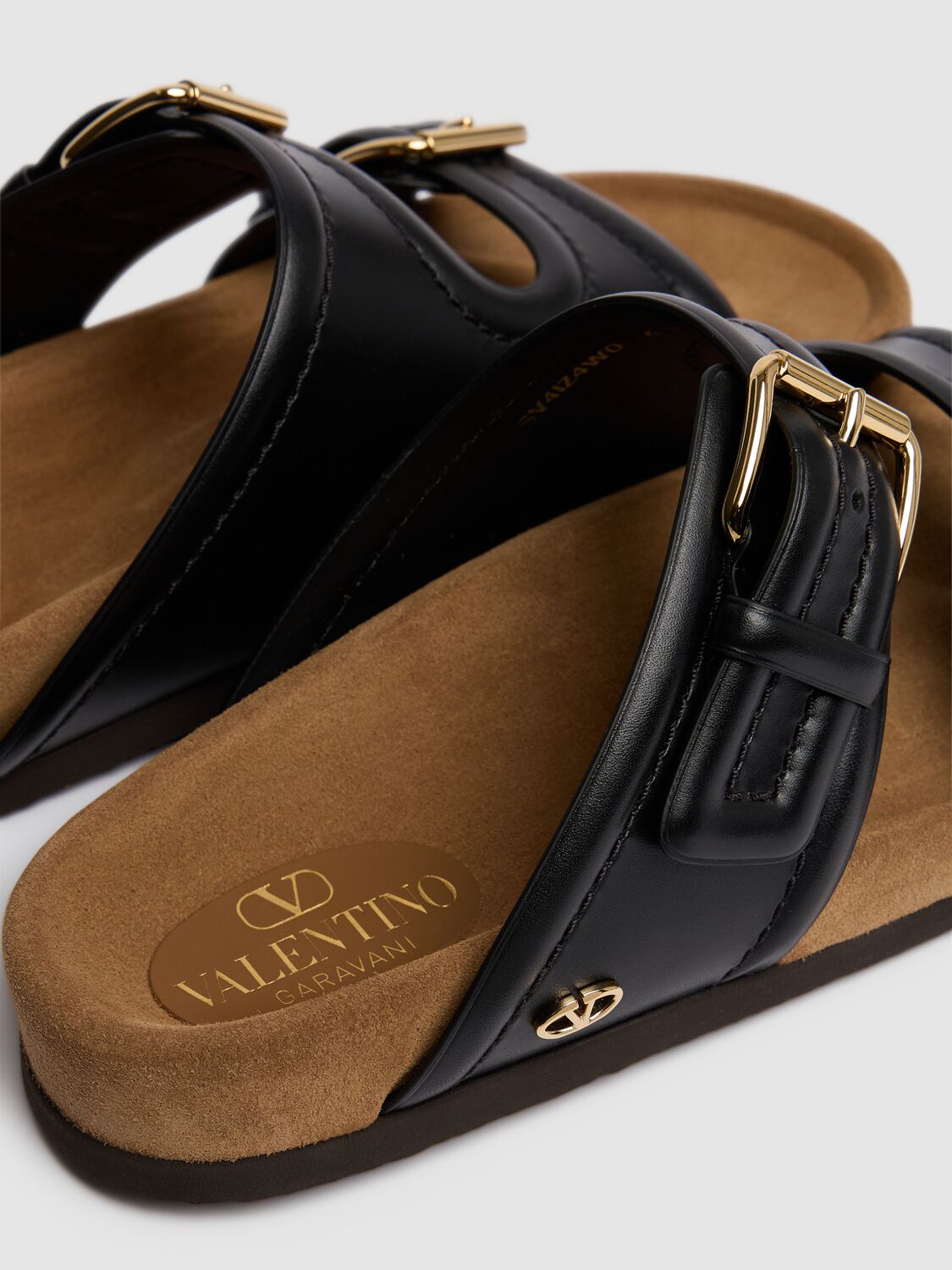 Shop Valentino 30mm Leather Slides In Black/tan