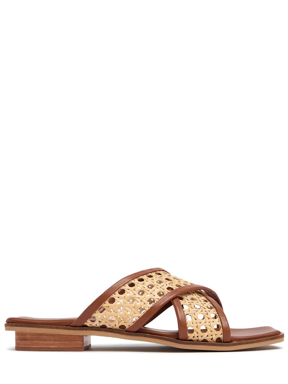 Bembien 10mm Roma Leather & Rattan Slides In Brown