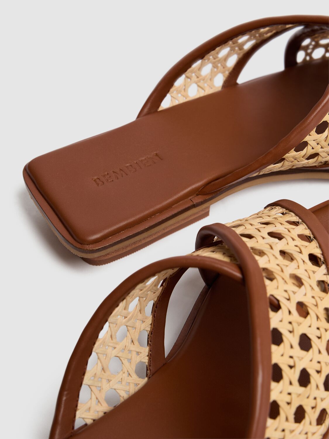 Shop Bembien 10mm Roma Leather & Rattan Slides In Brown