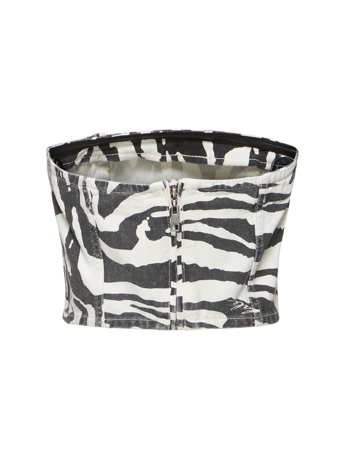 Shop Rotate Birger Christensen Emili Zebra Print Organic Denim Tube Top In Black,white