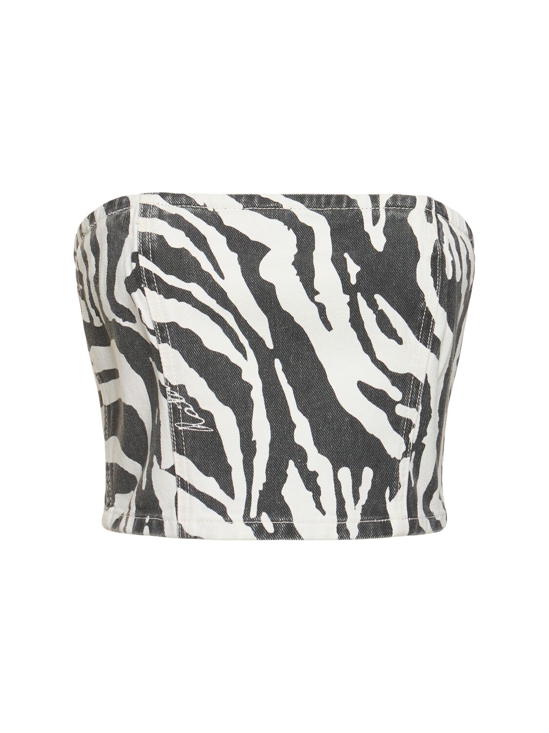 Shop Rotate Birger Christensen Emili Zebra Print Organic Denim Tube Top In Black,white