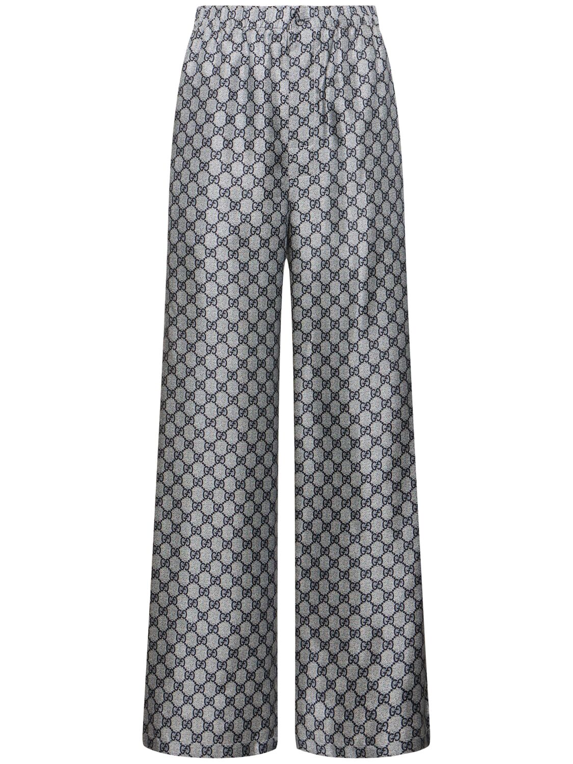 Gucci Gg Supreme Silk Trousers In Blue/white