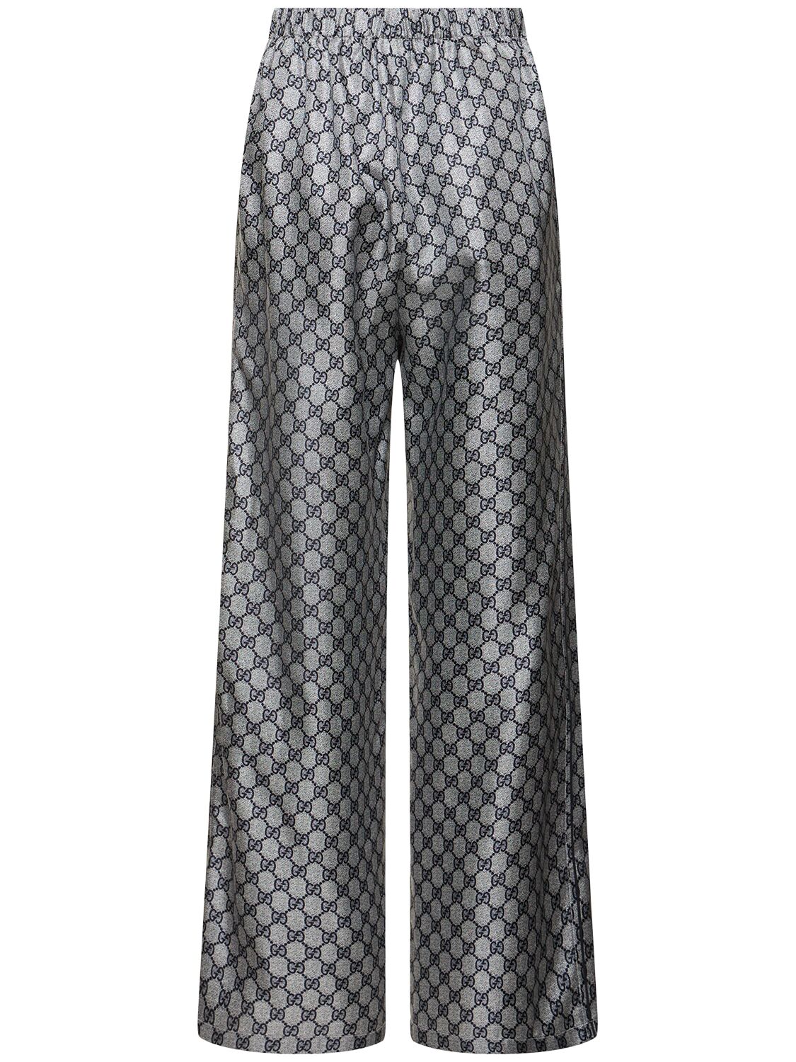 Shop Gucci Gg Supreme Silk Pants In Blue/white
