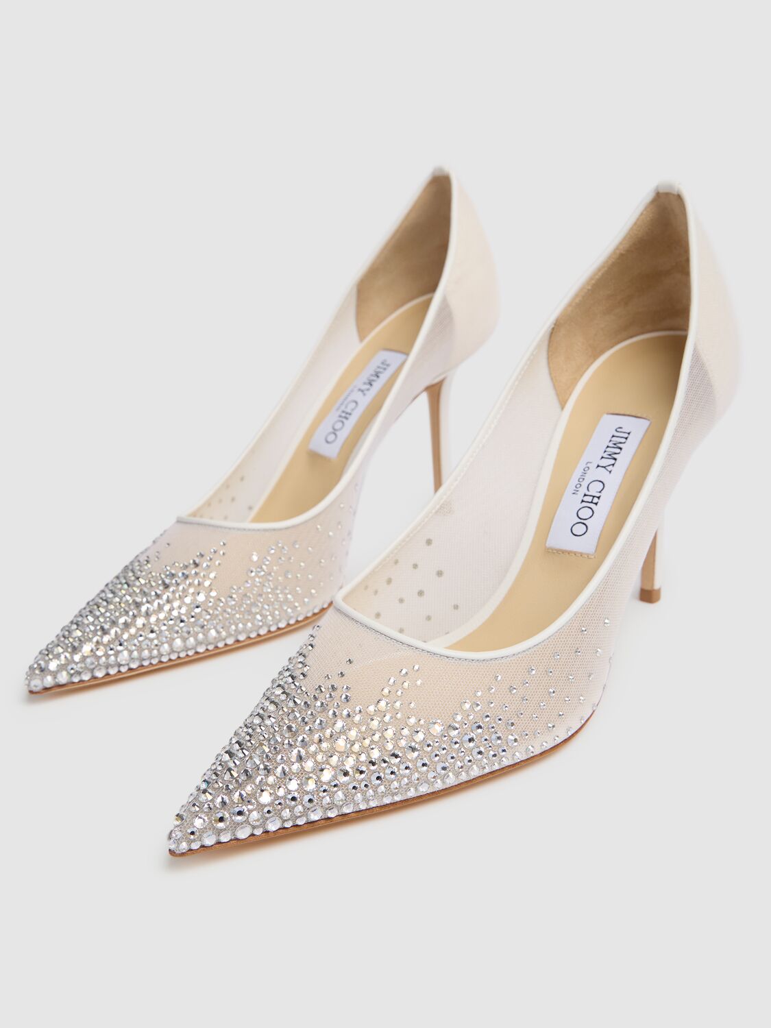 Shop Jimmy Choo 85mm Love Embellished Tulle Pumps In White/crystal