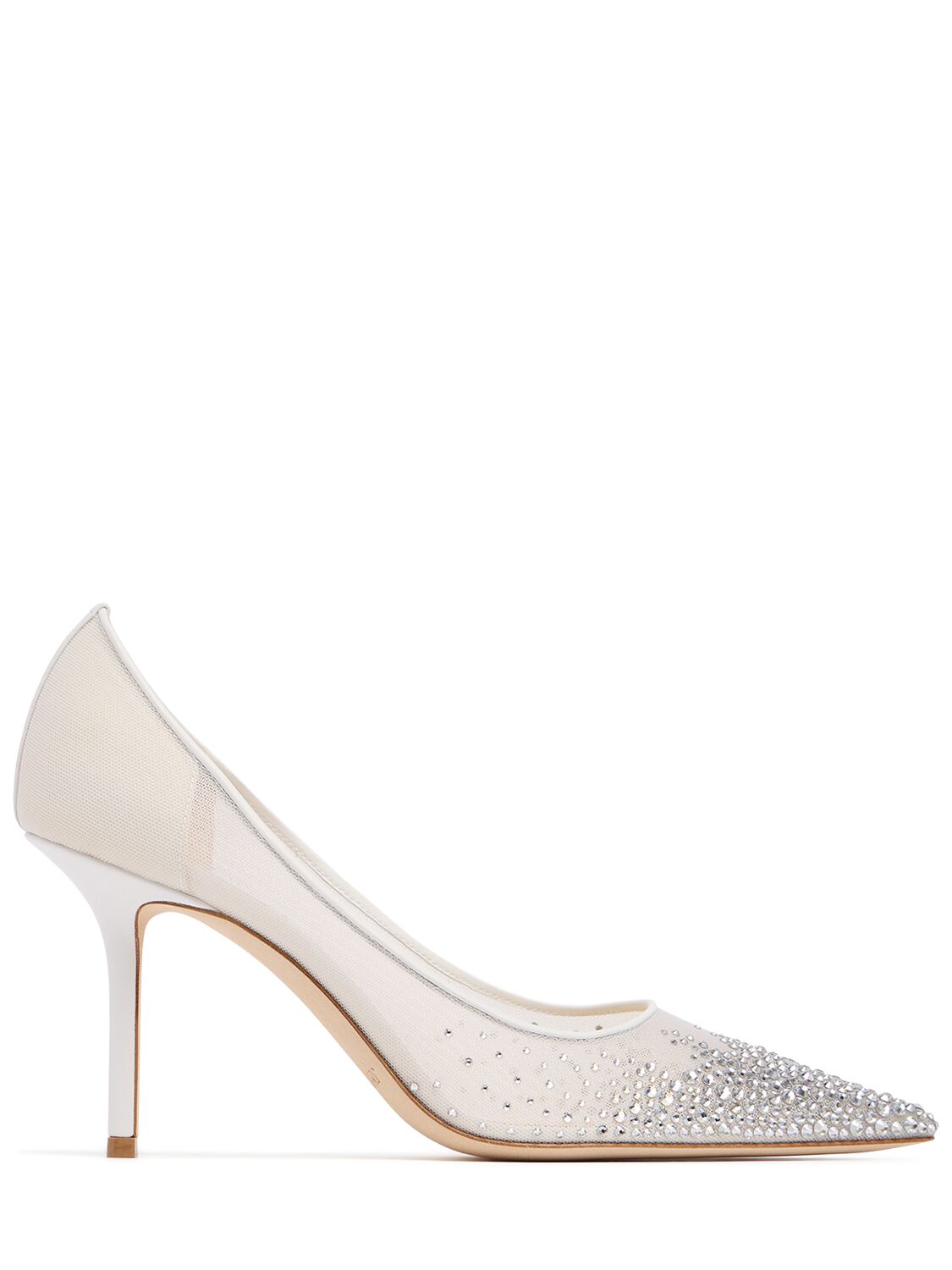 Jimmy Choo 85mm Love Embellished Tulle Pumps In White/crystal