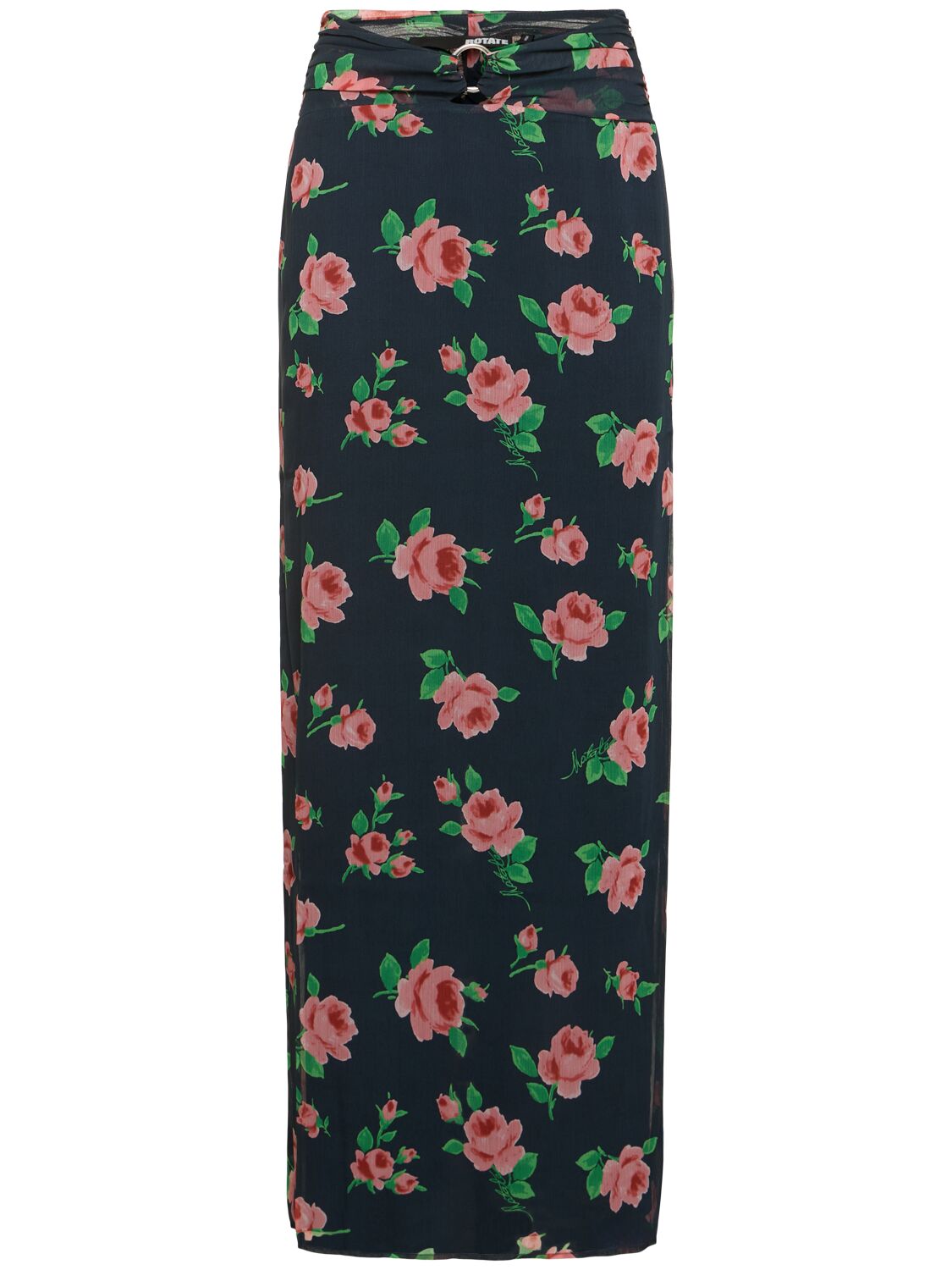 Shop Rotate Birger Christensen Alaska Chiffon Maxi Skirt In Navy,multi