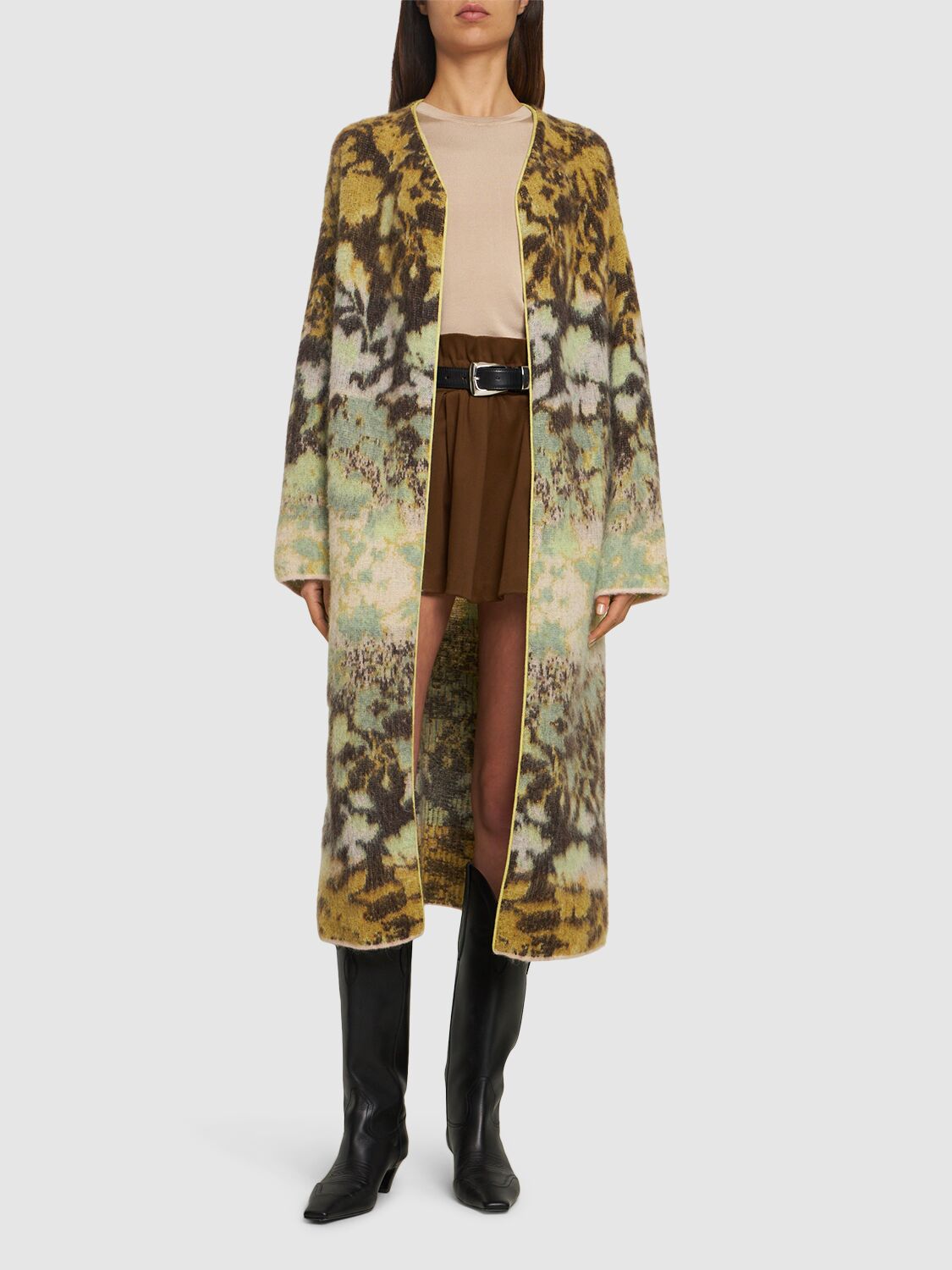 Shop Forte Forte Bloom Mist Mohair Blend Jacquard Coat In Green