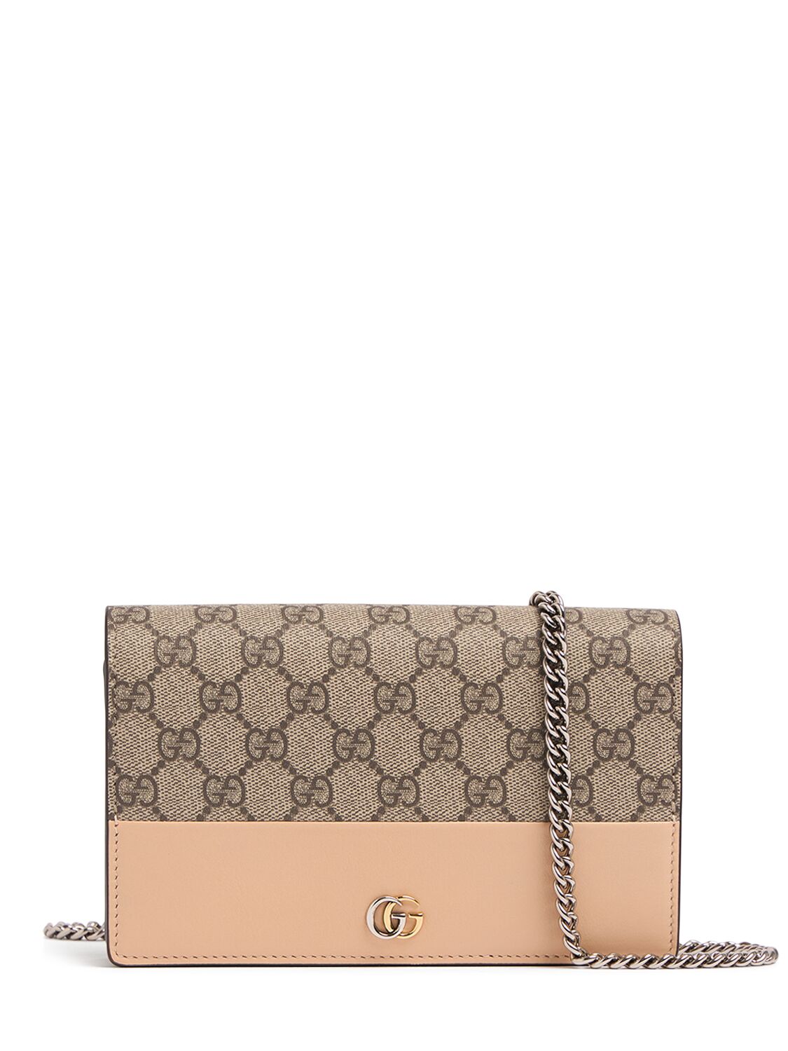 Gucci Petite Marmont Leather Wallet On Chain In Pink