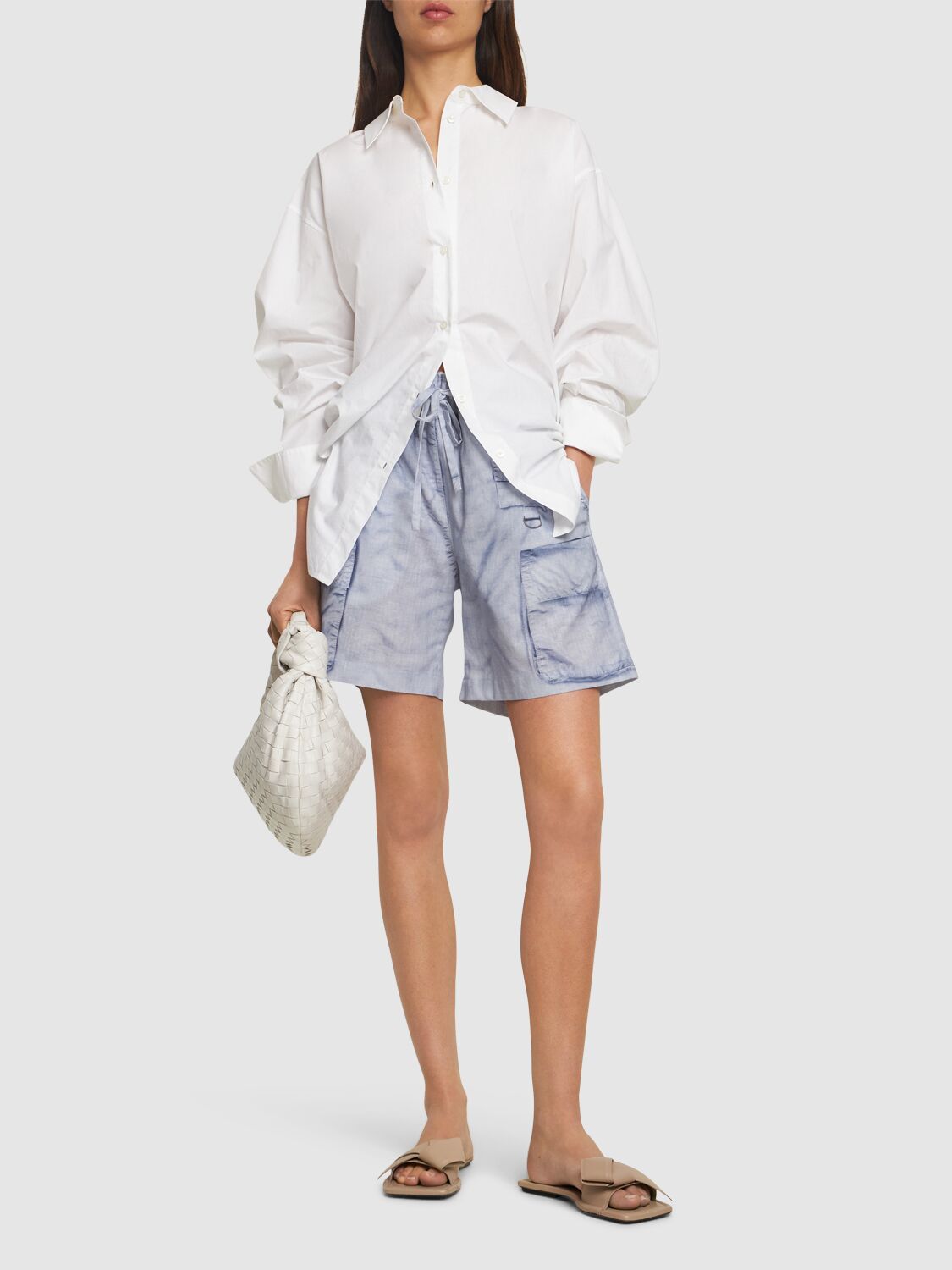 Shop Acne Studios Printed Linen & Cotton Shorts In Lilac