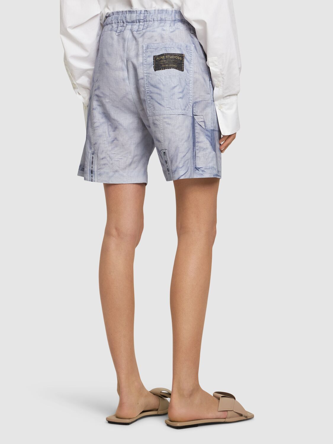 Shop Acne Studios Printed Linen & Cotton Shorts In Lilac