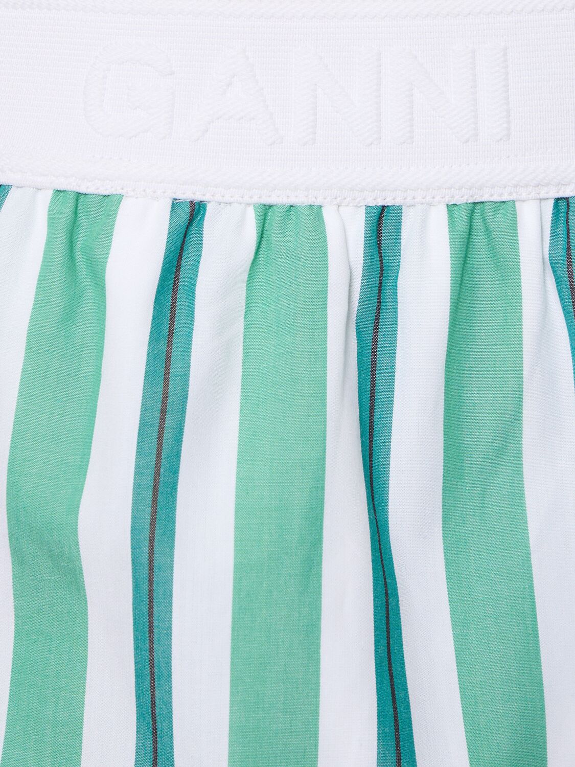 Shop Ganni Striped Cotton Elasticated Shorts In Green