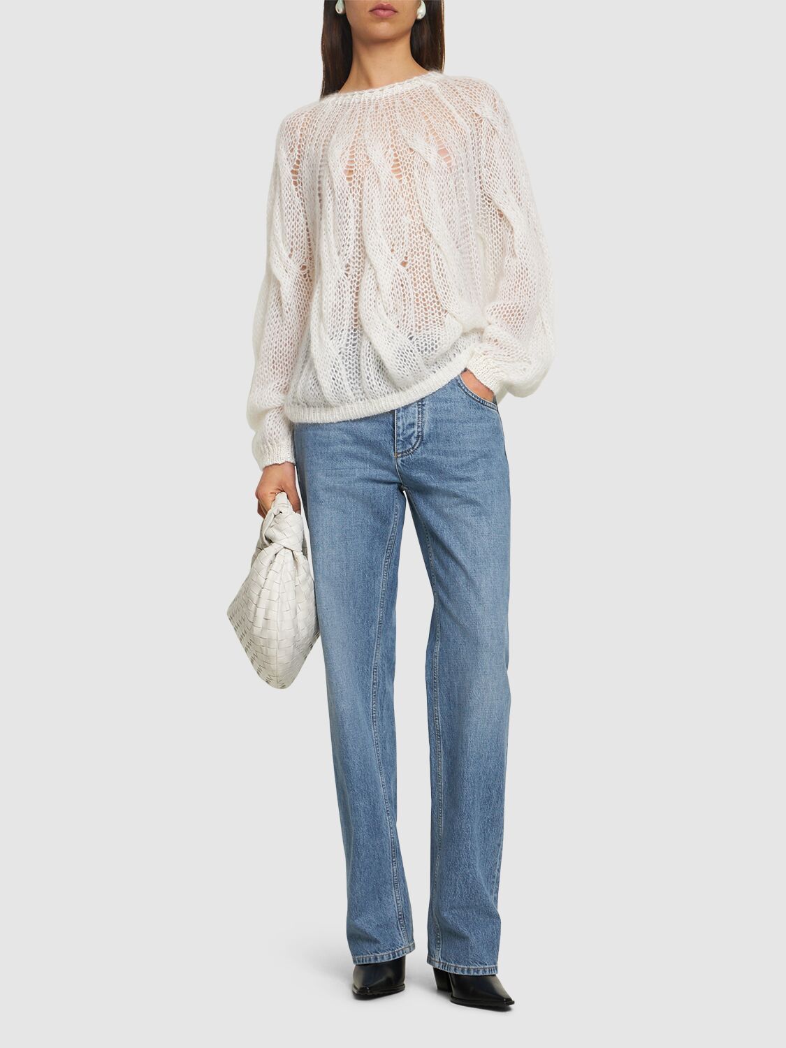 Shop Forte Forte Mohair Blend Cable Knit Sweater In White