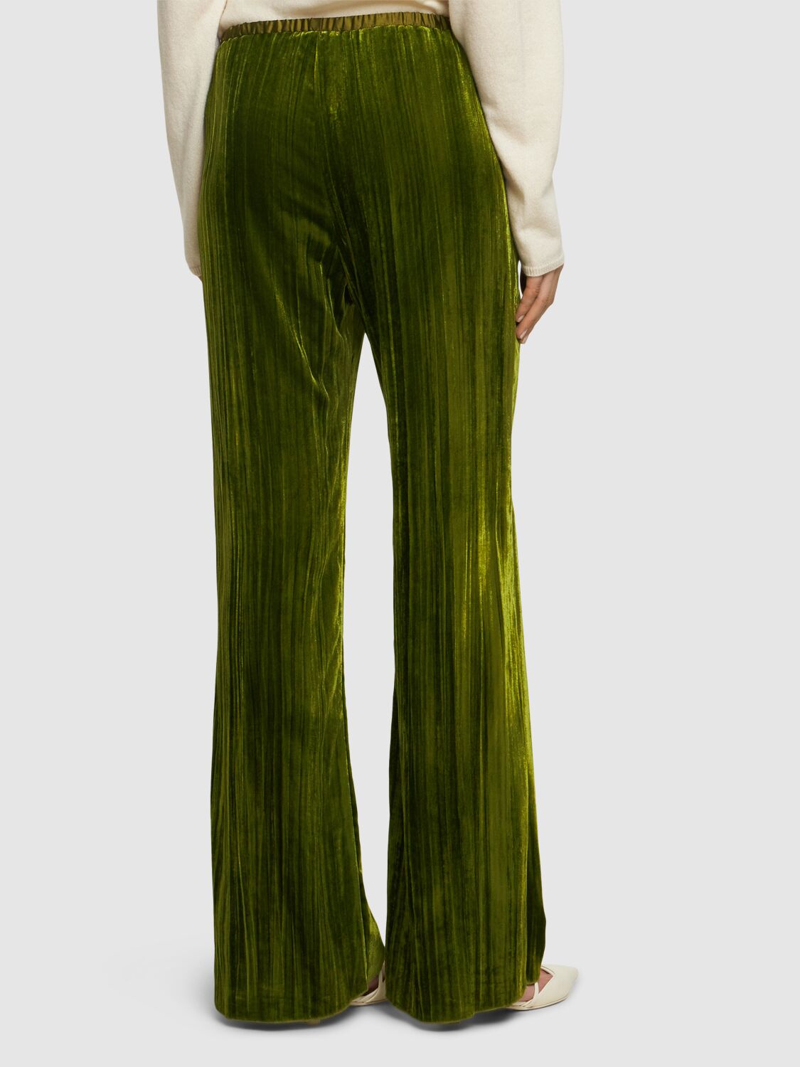 Shop Forte Forte Plissè Velvet Flare Pants In Green