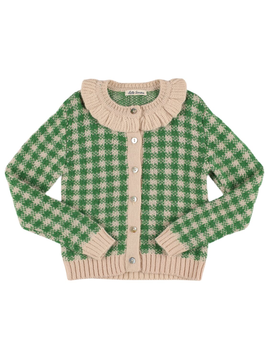 Hello Simone Sara Wool Blend Knit Cardigan In Green/white