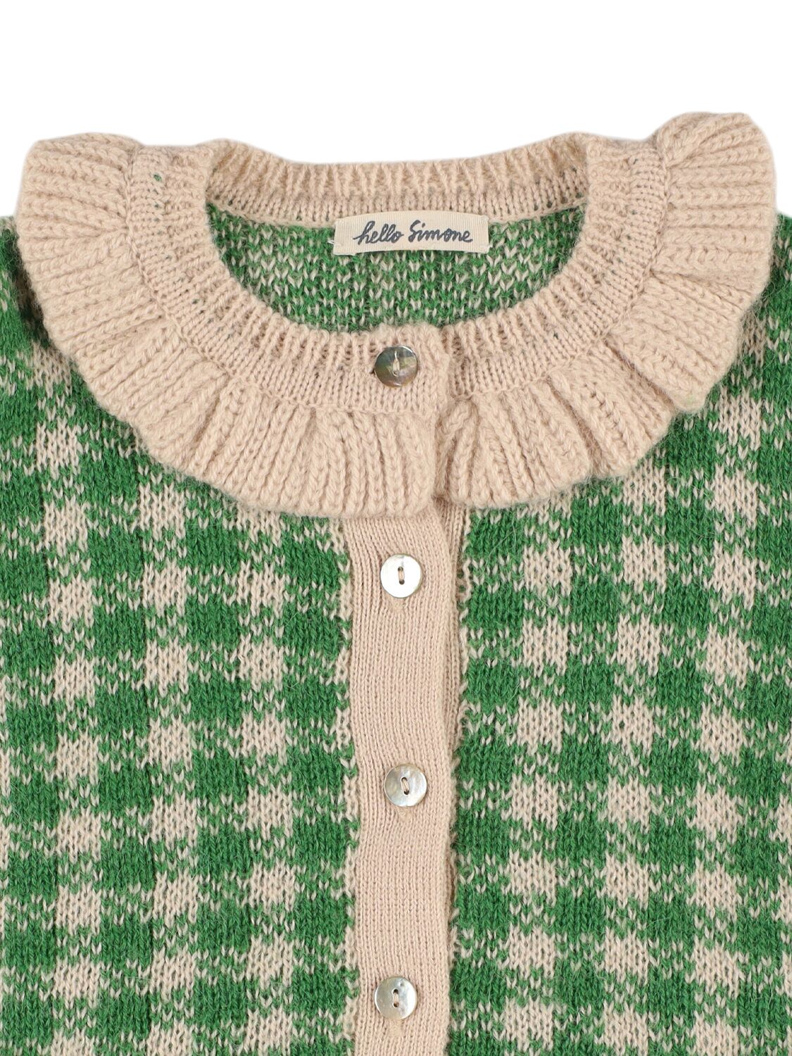 Hello Simone Sara Wool Blend Knit Cardigan In Green/white