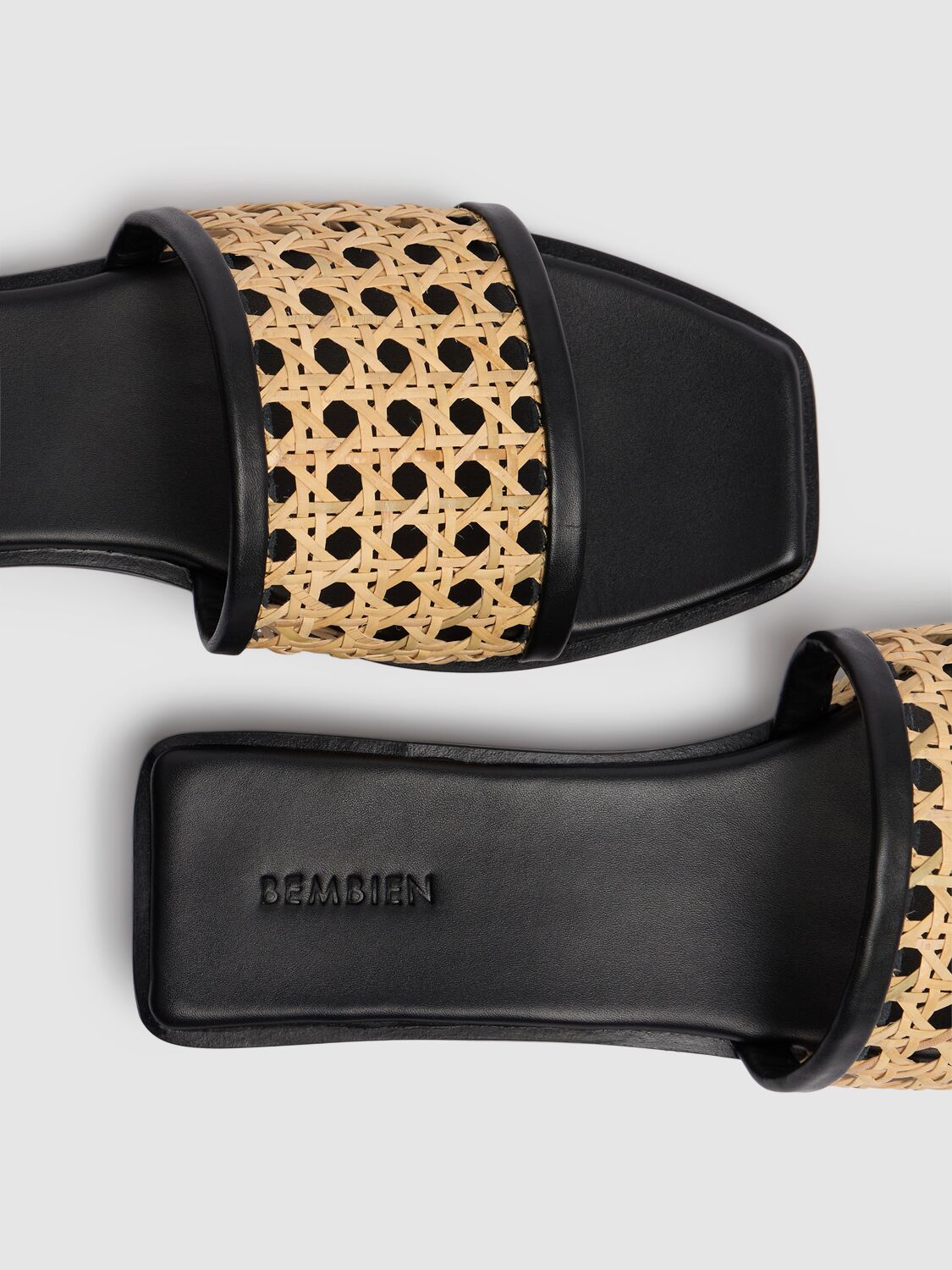 Shop Bembien 10mm Pia Leather & Rattan Slides In Black