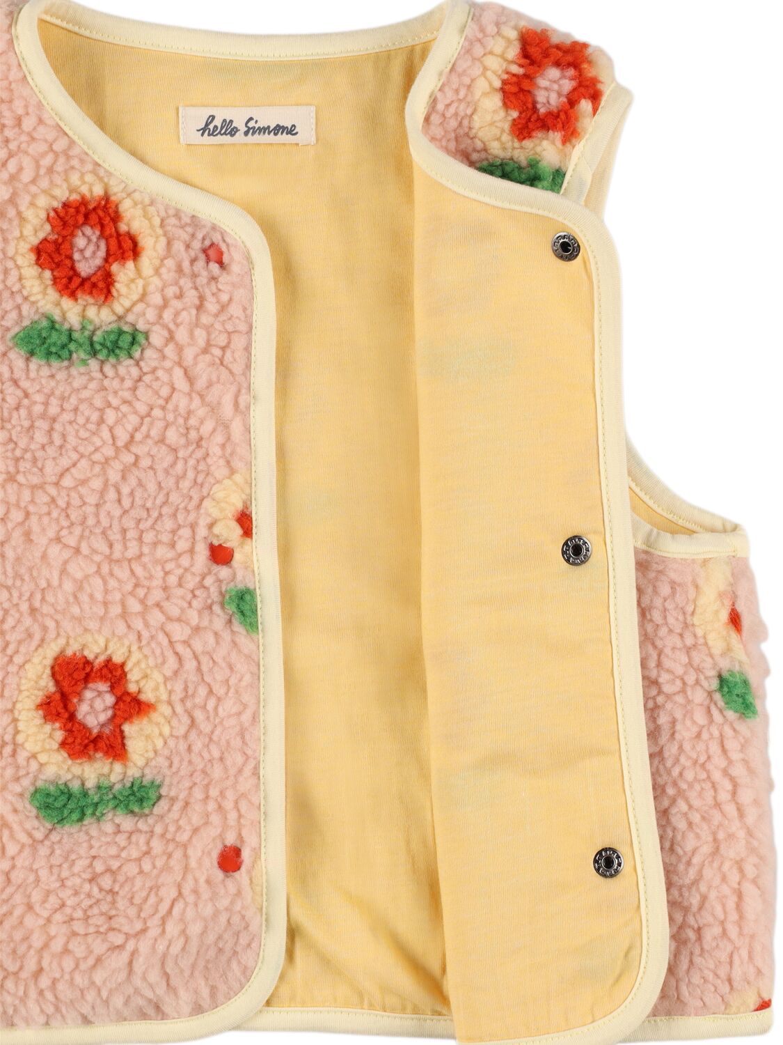 Shop Hello Simone Mira Printed Poly Teddy Vest In Beige/multi