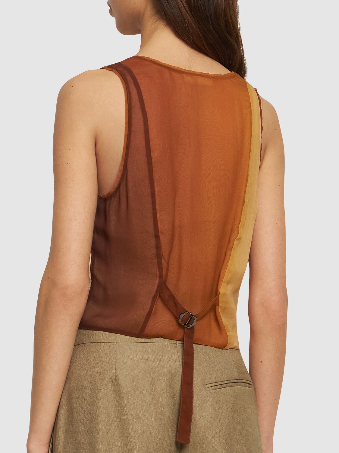 Shop Forte Forte Origami Degradé Georgette Waistcoat In Yellow/brown