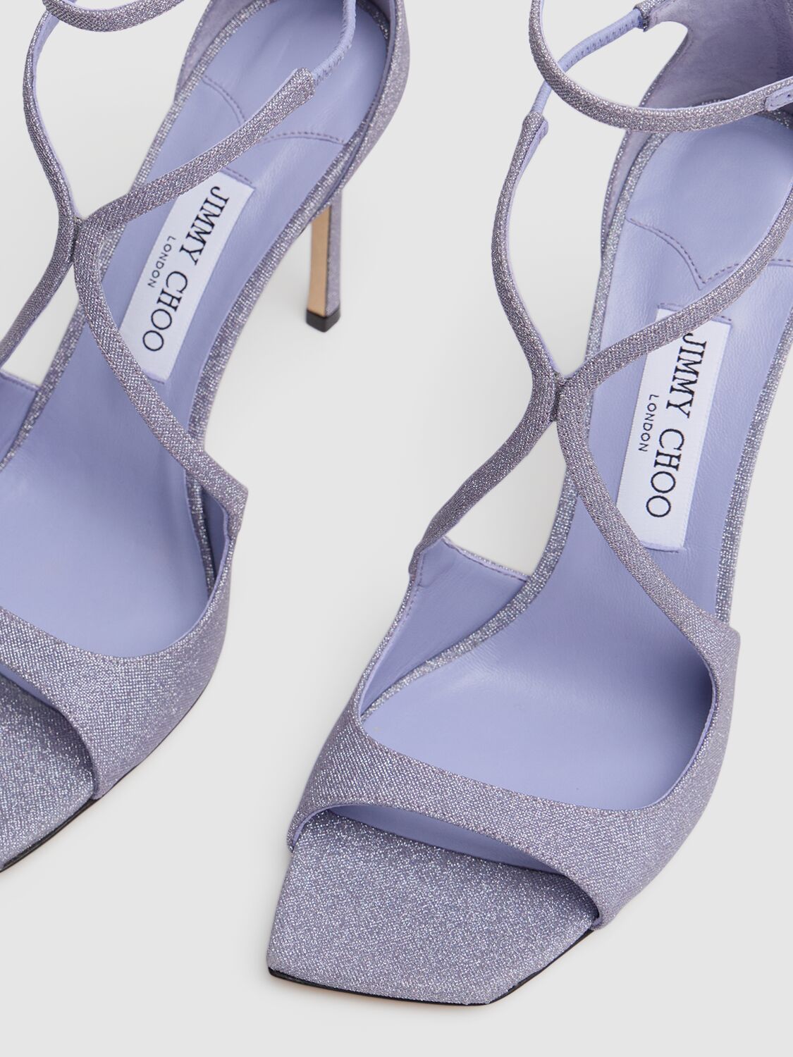 Shop Jimmy Choo 95mm Azia Glittered Sandals In Lavender