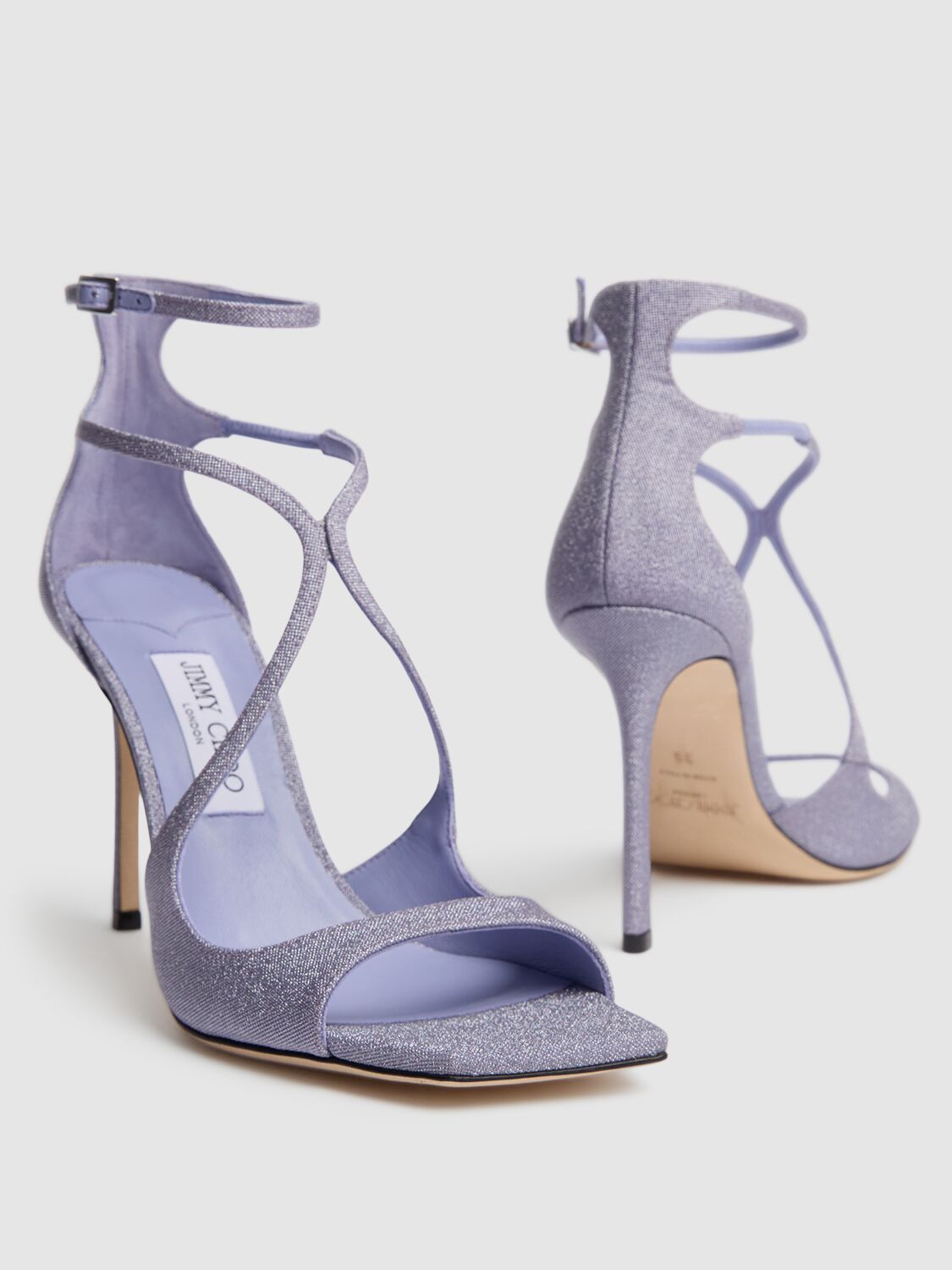 Shop Jimmy Choo 95mm Azia Glittered Sandals In Lavender