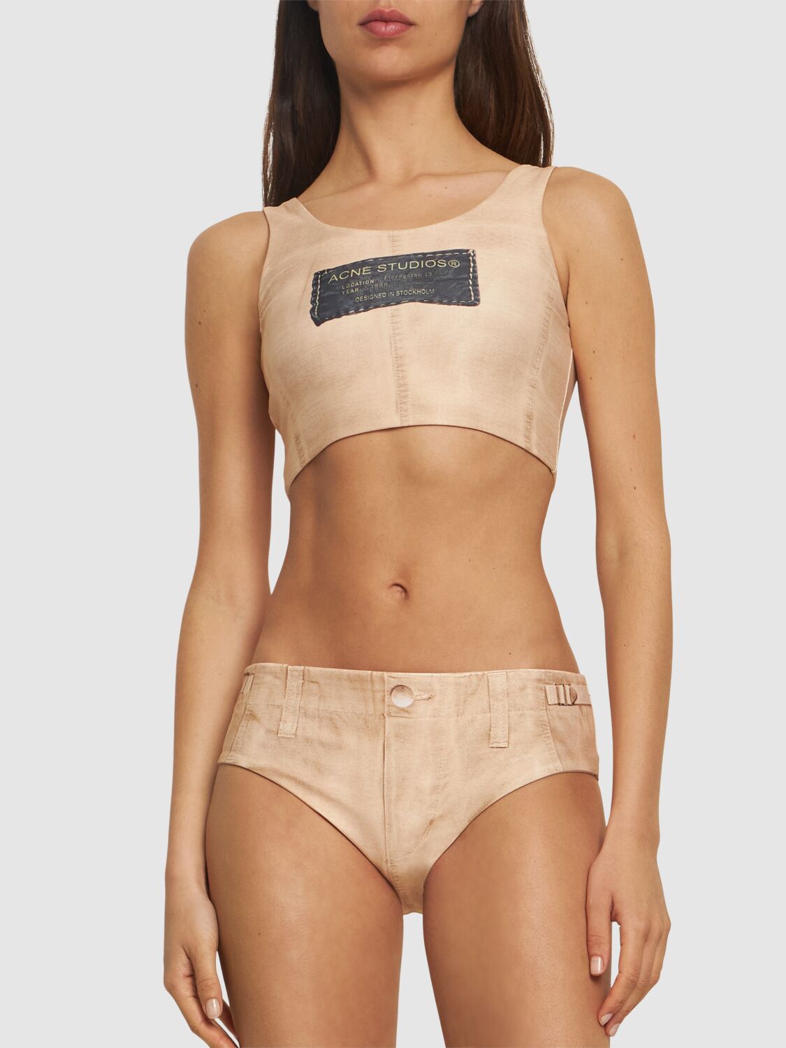 Shop Acne Studios Cargo Effect Bikini In Beige