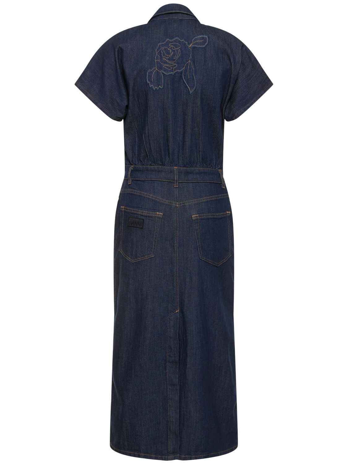 Shop Ganni Rinsed Cotton Denim Midi Dress In Blue