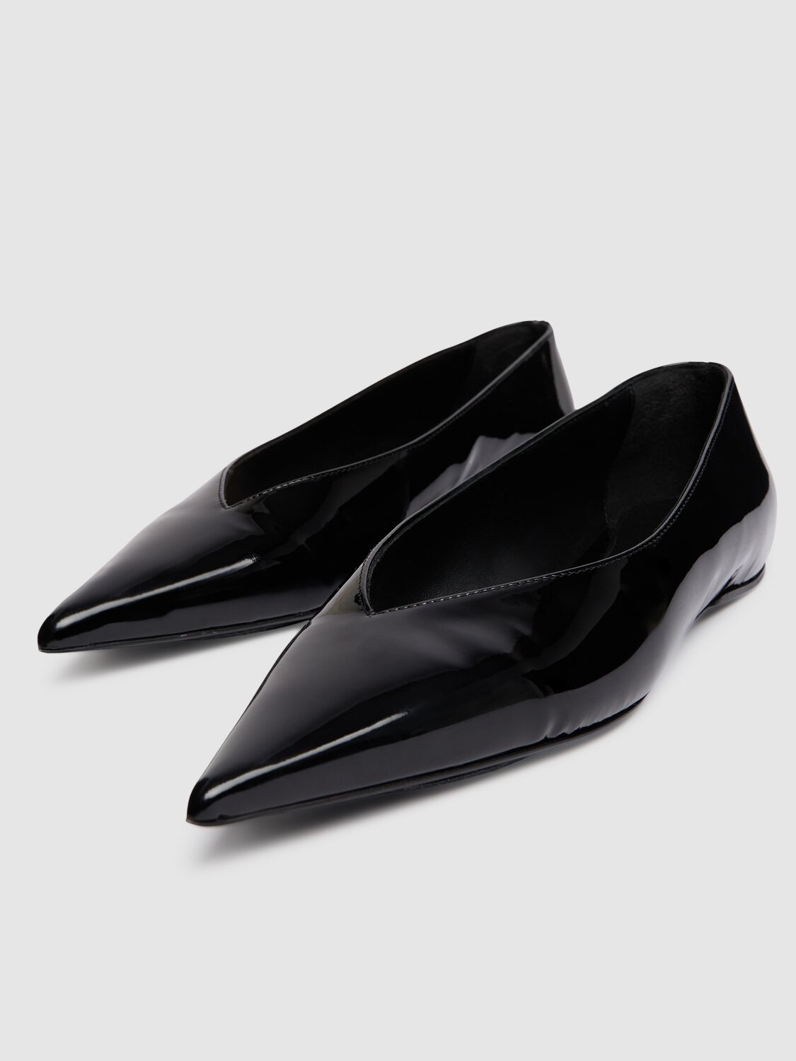 Shop Totême 5mm The Patent Asymmetric Ballerinas In Black