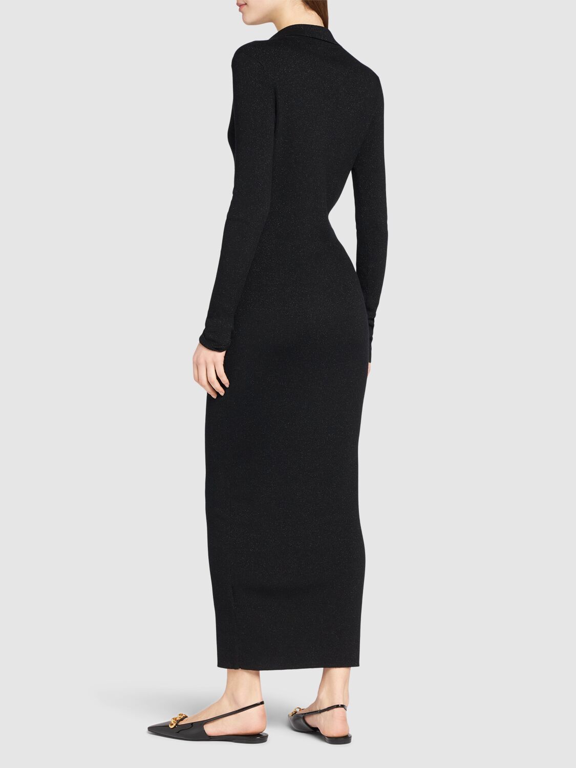 Shop Max Mara Frais Knit V-neck Midi Dress In Black