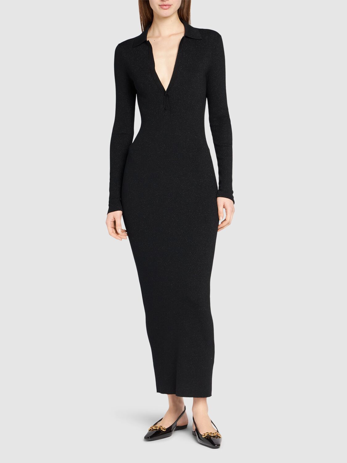 Shop Max Mara Frais Knit V-neck Midi Dress In Black