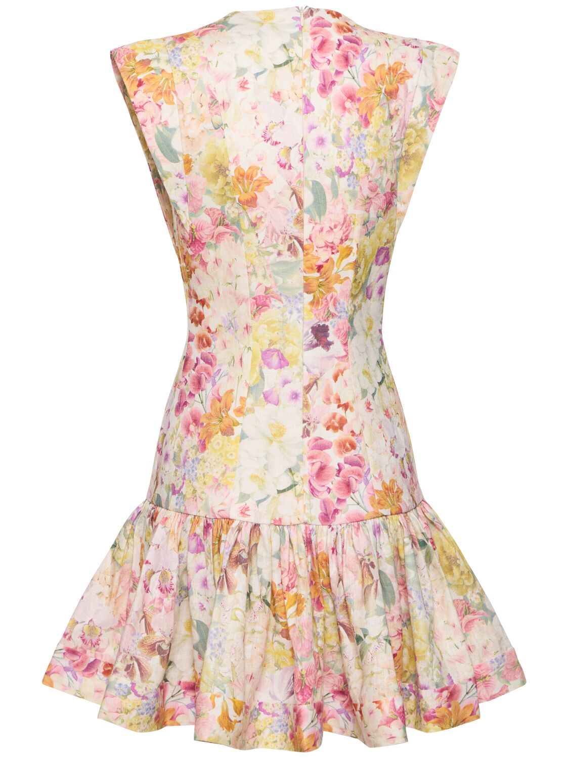 Shop Zimmermann Harmony Ruffled Linen Mini Dress In 멀티컬러