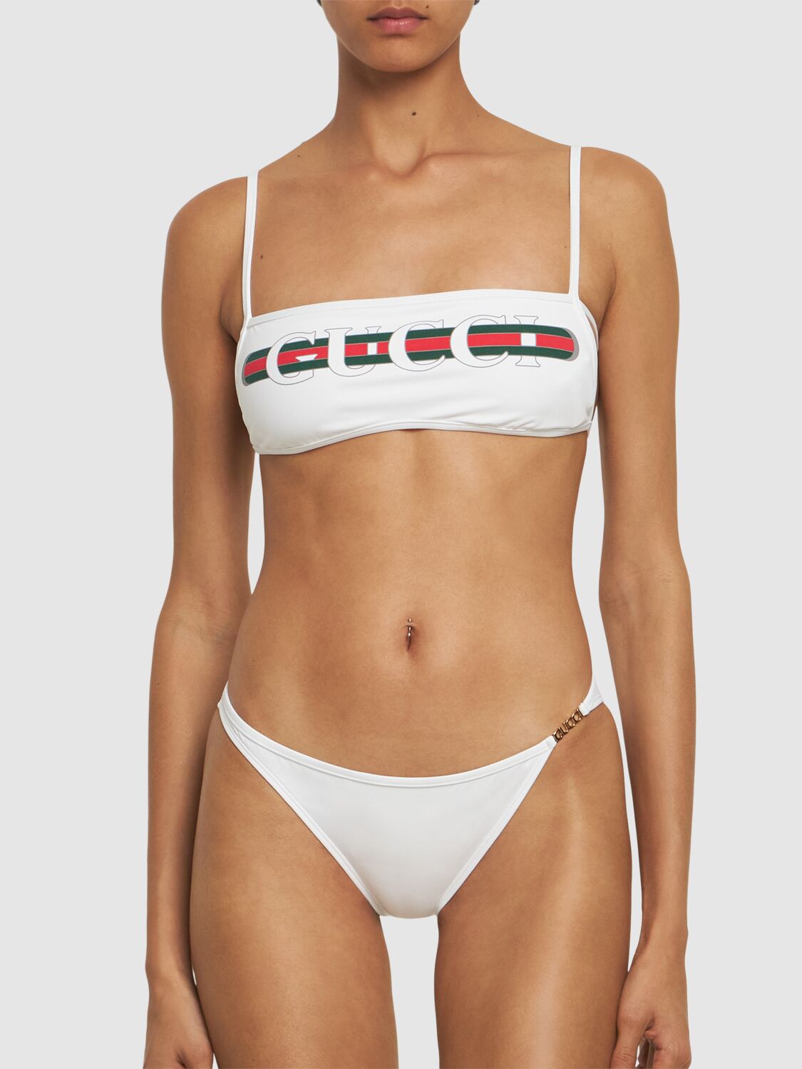 Shop Gucci Sparkling Jersey Bikini Set In White/multi