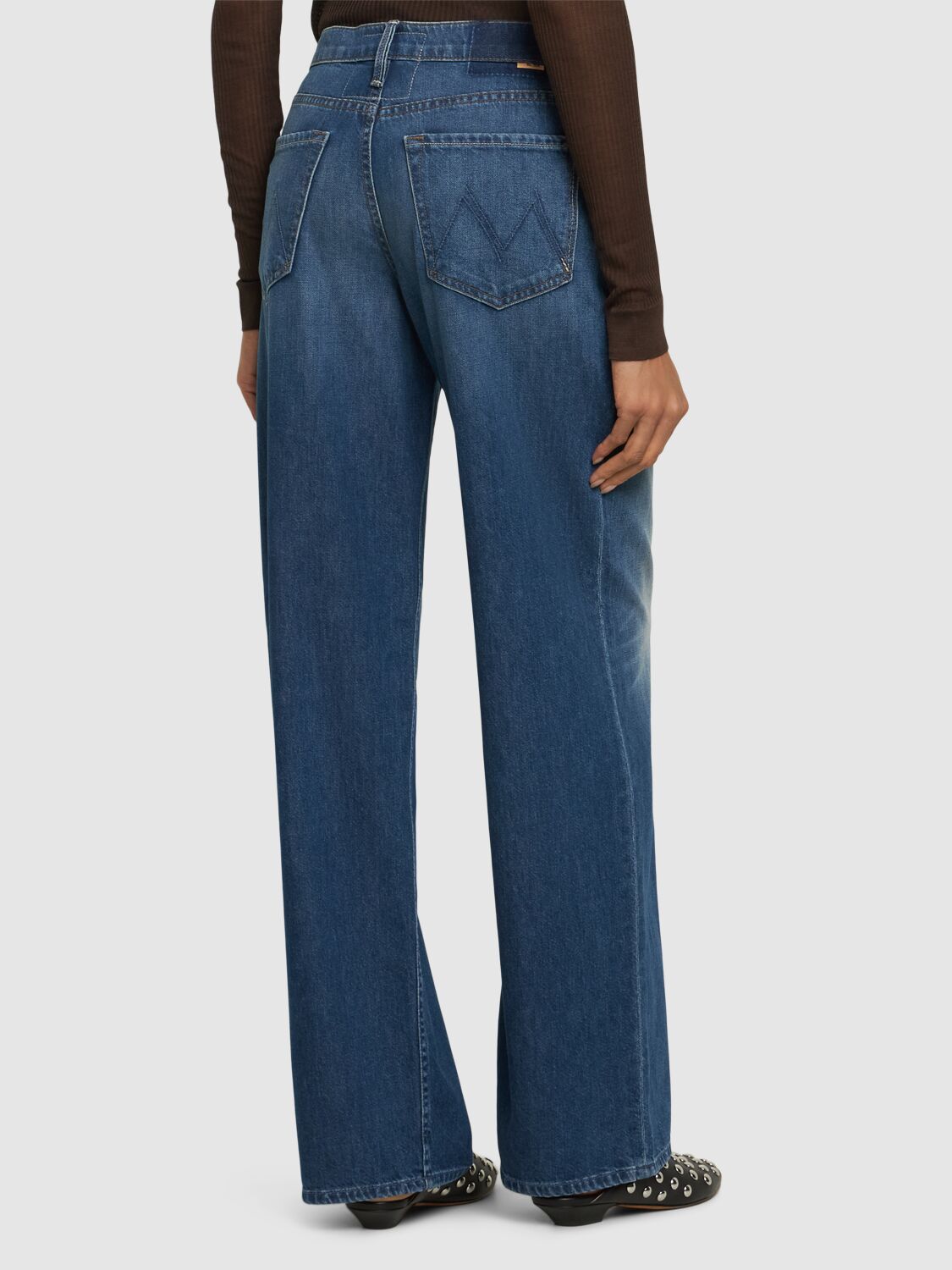 MOTHER THE MID RISE SPINNER DENIM WIDE JEANS 