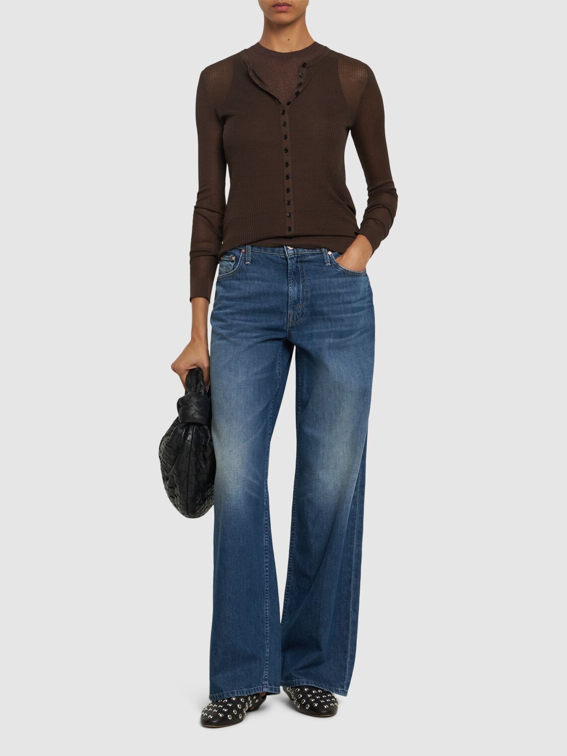 MOTHER THE MID RISE SPINNER DENIM WIDE JEANS 