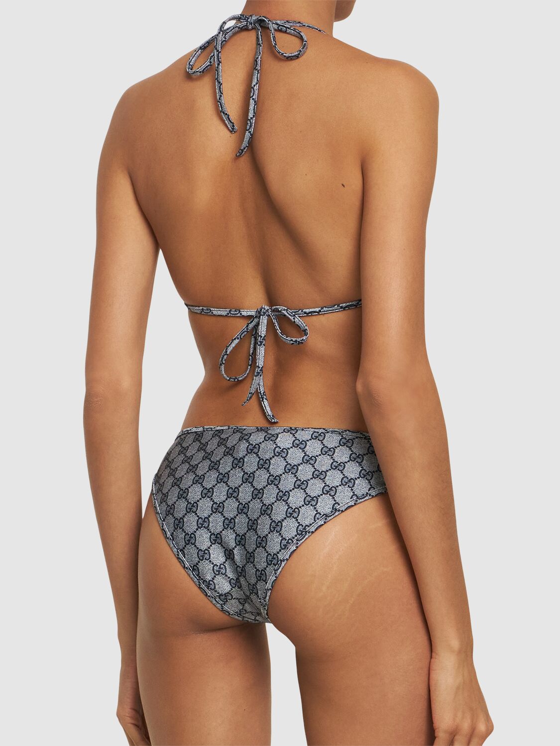 Shop Gucci Sparkling Jersey Bikini In Blue/white