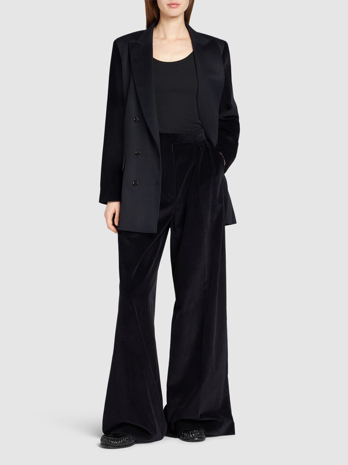 Shop Max Mara Gilly Corduroy Wide Leg Pants In Navy