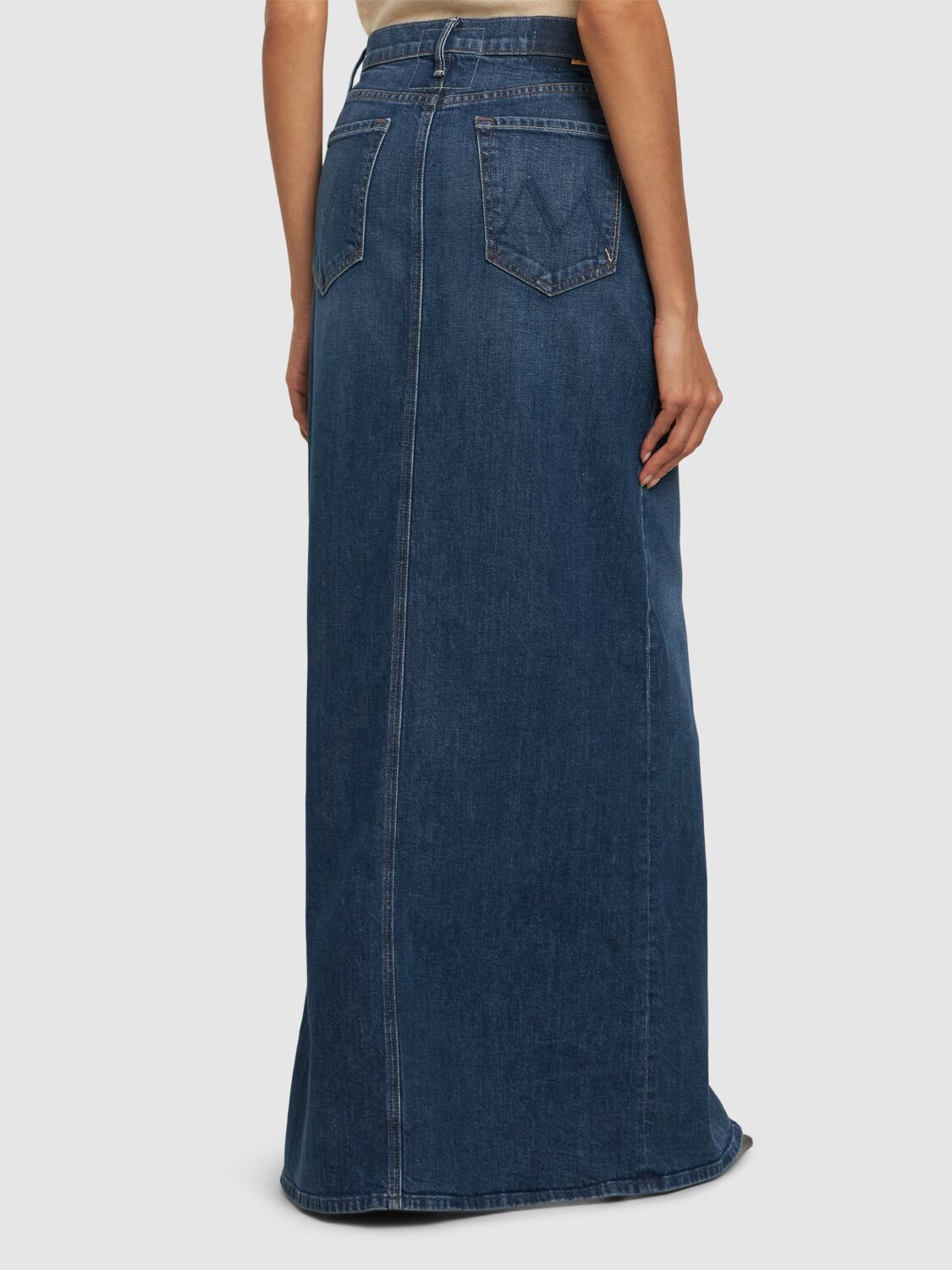 Shop Mother The Bobshell Maxi Denim Long Skirt In 蓝色