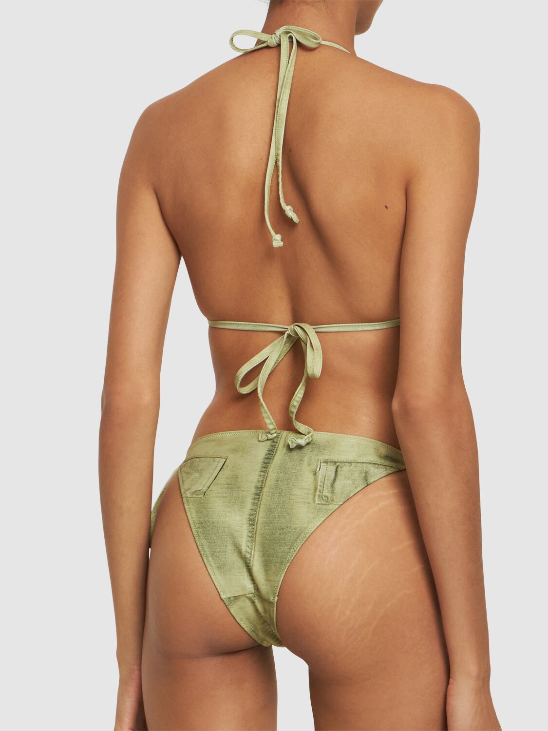 Shop Acne Studios Denim Effect Triangle Bikini In Green