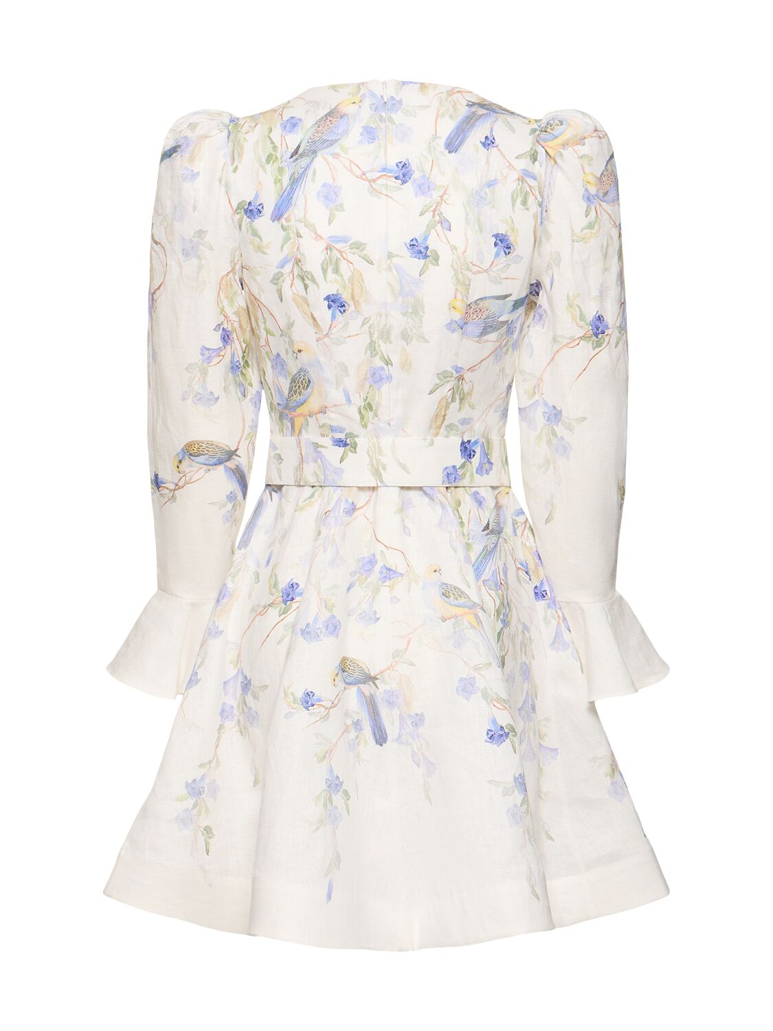 Shop Zimmermann Natura Flowers Belted Linen Mini Dress In 화이트,블루