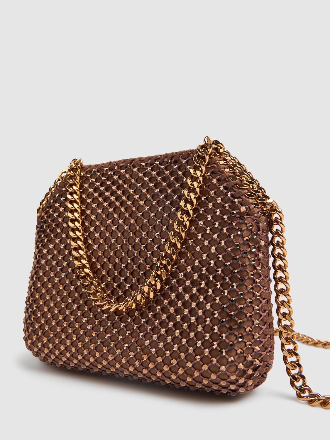 Shop Stella Mccartney Mini Falabella Eco Crystal & Mesh Bag In Brown