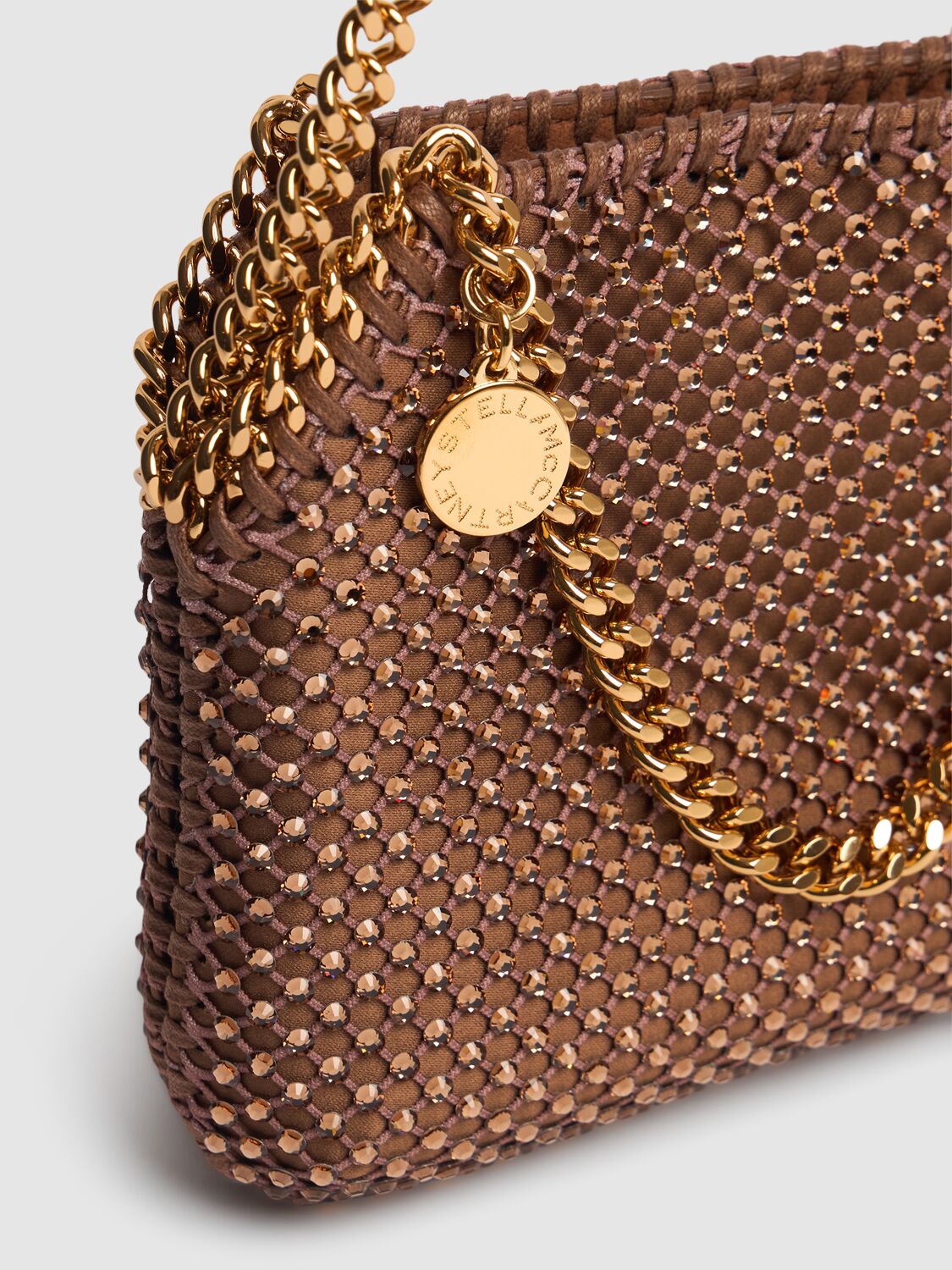 Shop Stella Mccartney Mini Falabella Eco Crystal & Mesh Bag In Brown