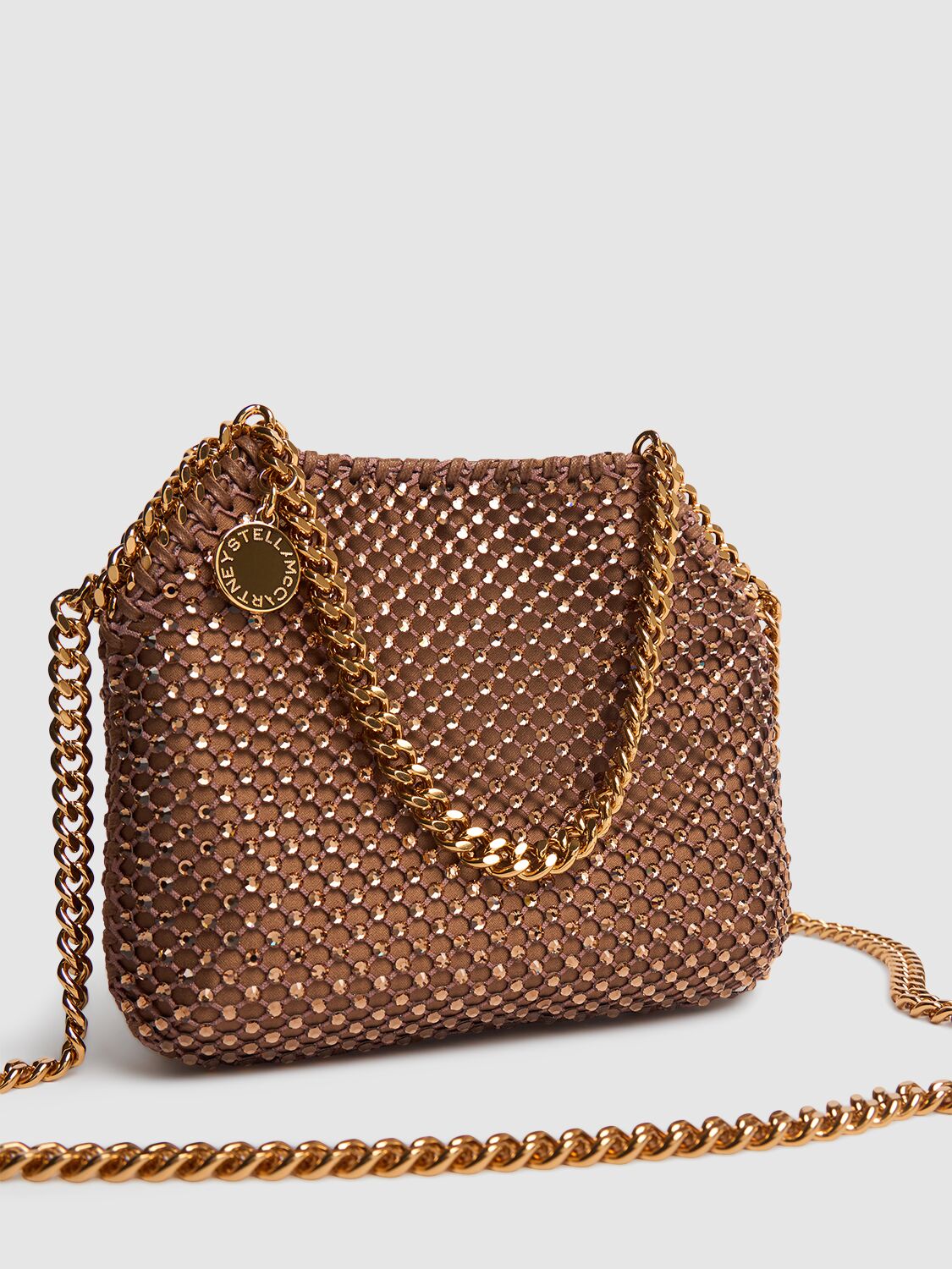 Shop Stella Mccartney Mini Falabella Eco Crystal & Mesh Bag In Brown