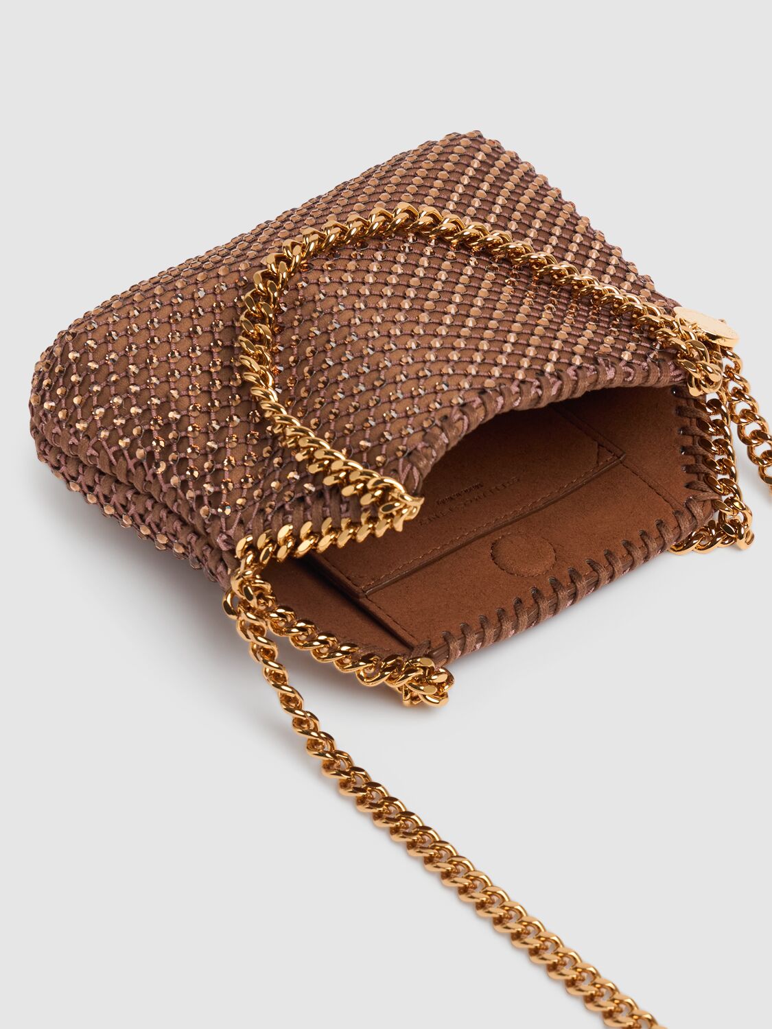 Shop Stella Mccartney Mini Falabella Eco Crystal & Mesh Bag In Brown