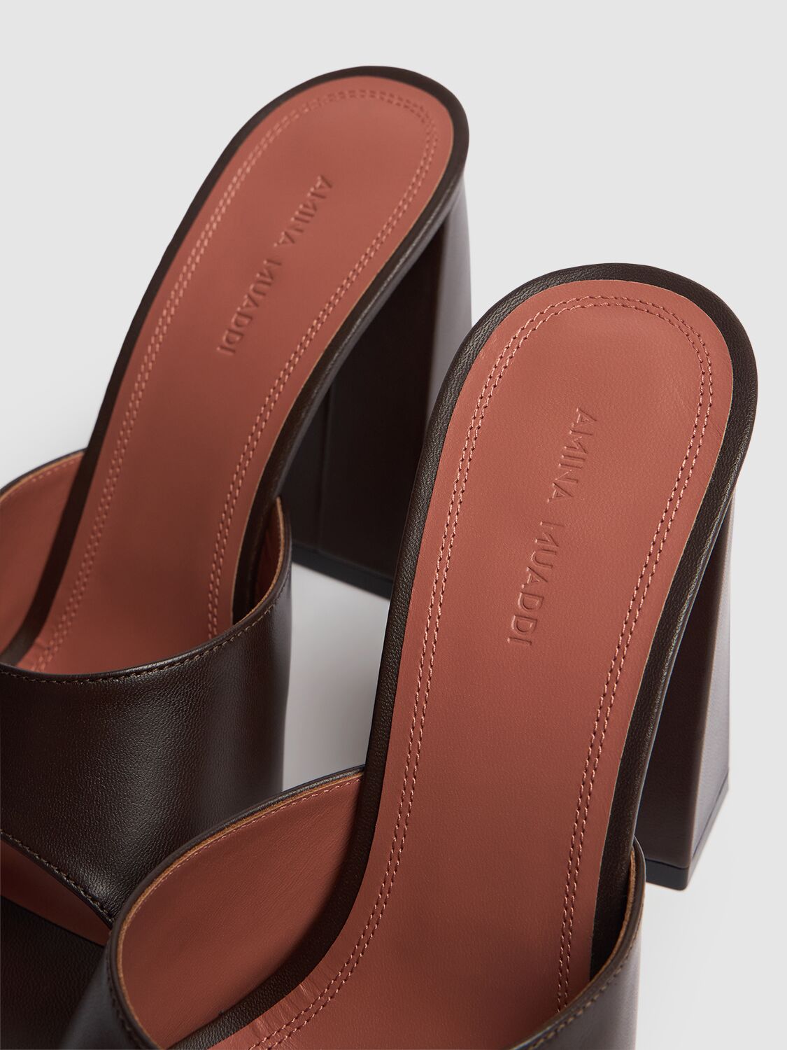 Shop Amina Muaddi 95mm Brigitte Leather Mules In Brown