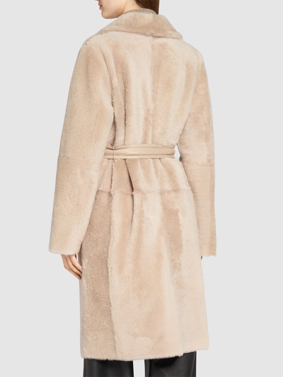 Shop Max Mara Ulzio Belted Furry Short Coat In Beige