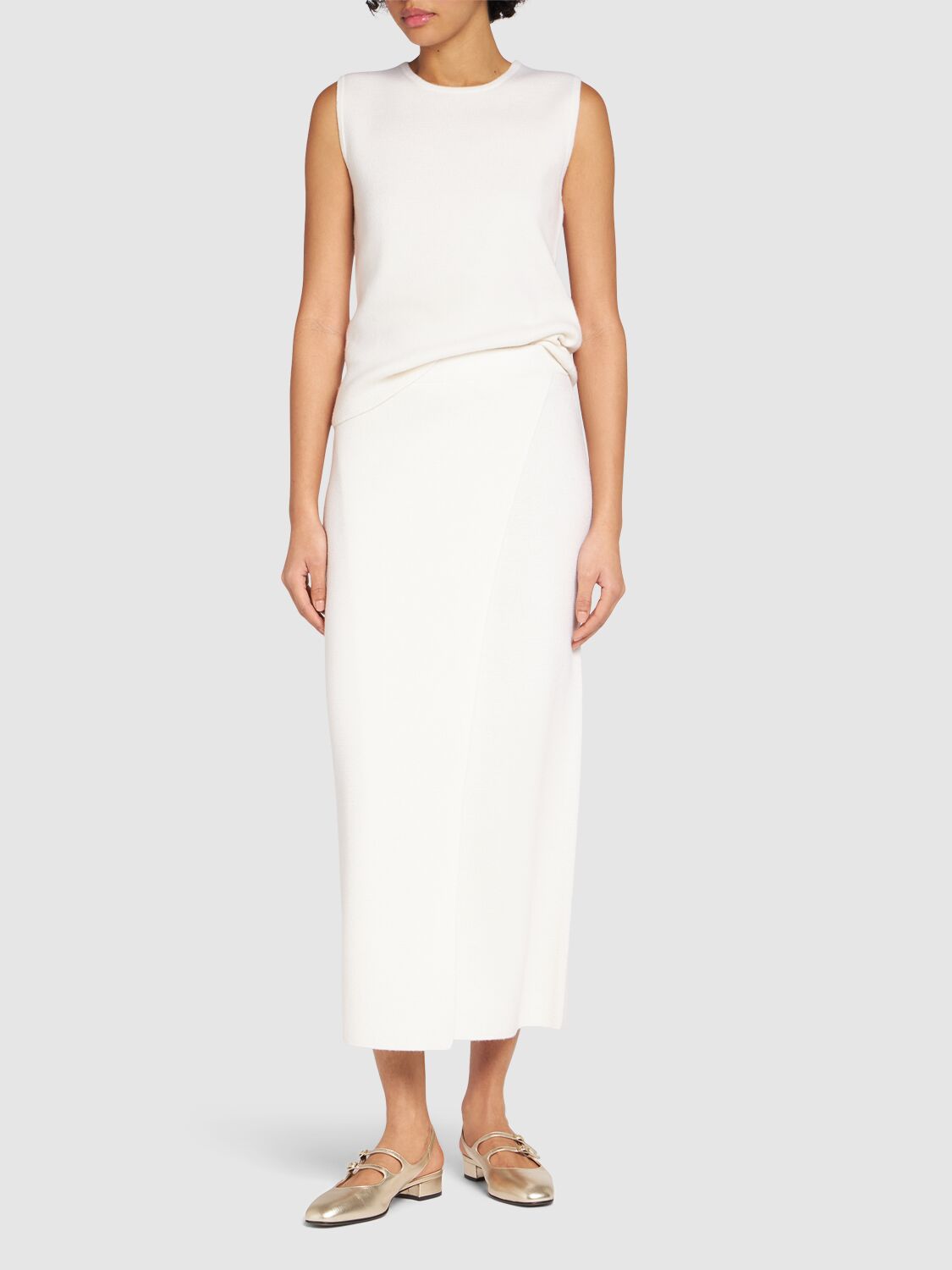 Shop Max Mara Umbria Wool & Cashmere Knit Midi Skirt In White