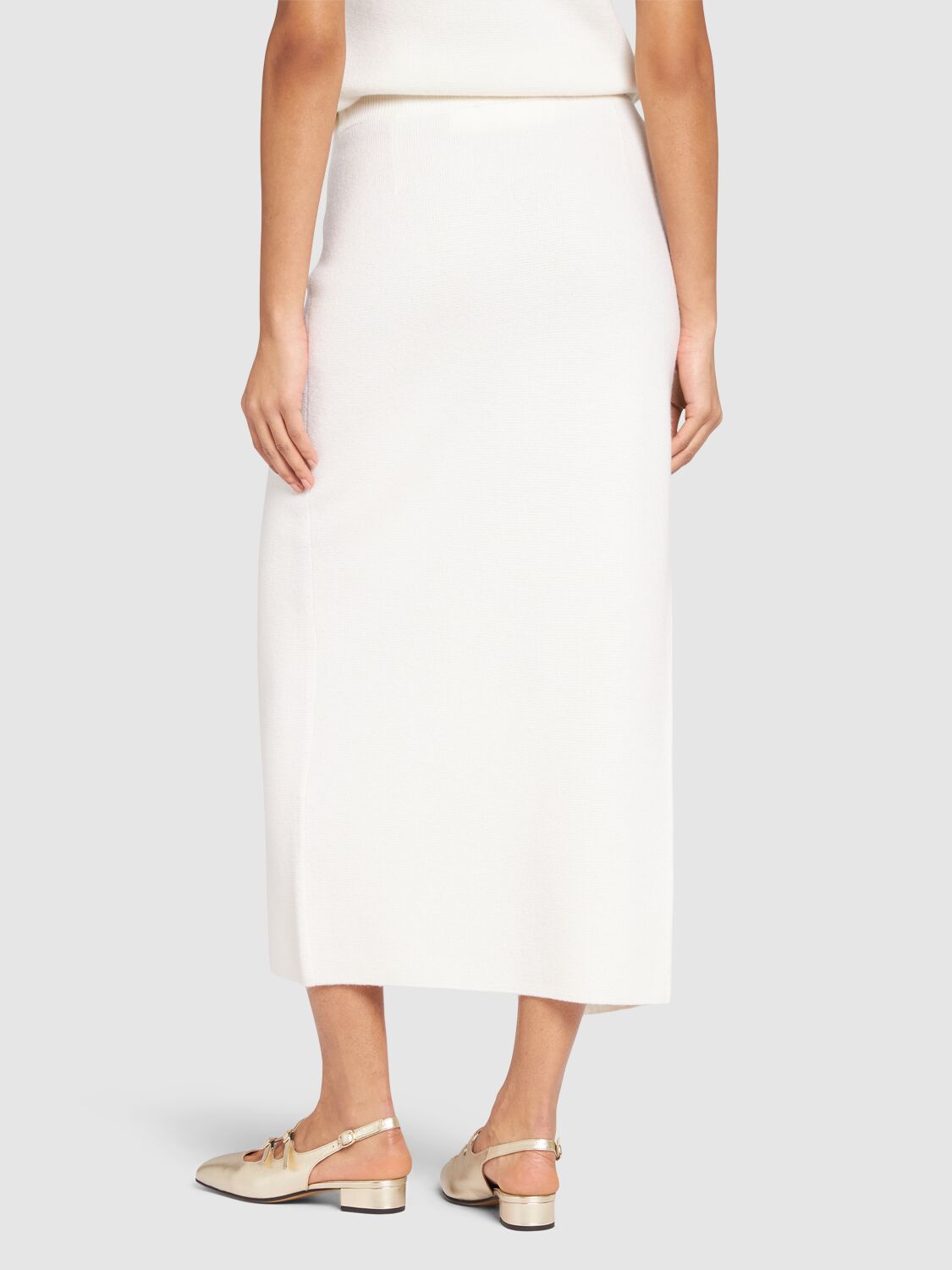 Shop Max Mara Umbria Wool & Cashmere Knit Midi Skirt In White