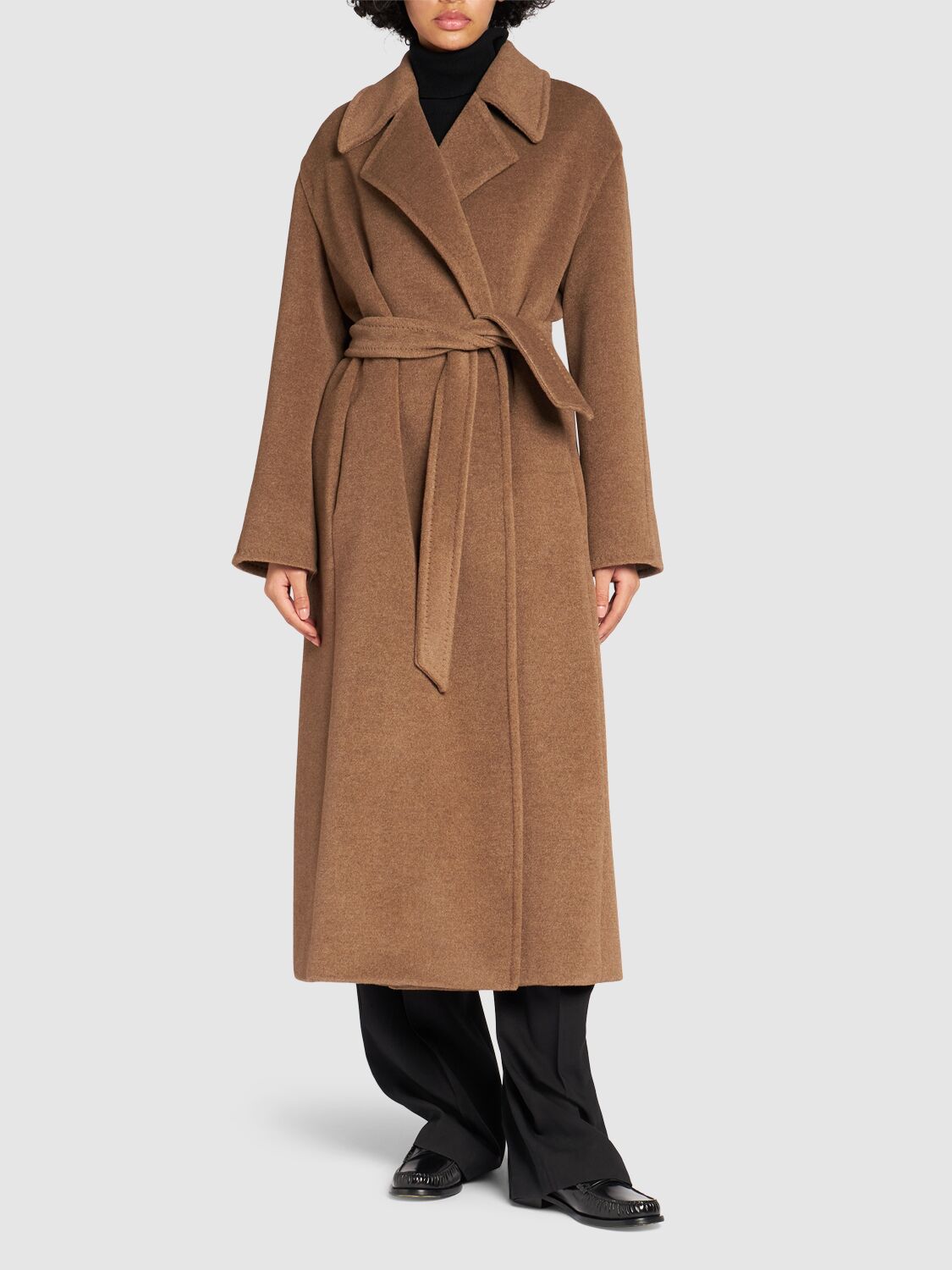 Shop Max Mara Fragore Alpaca Blend Long Coat In Brown