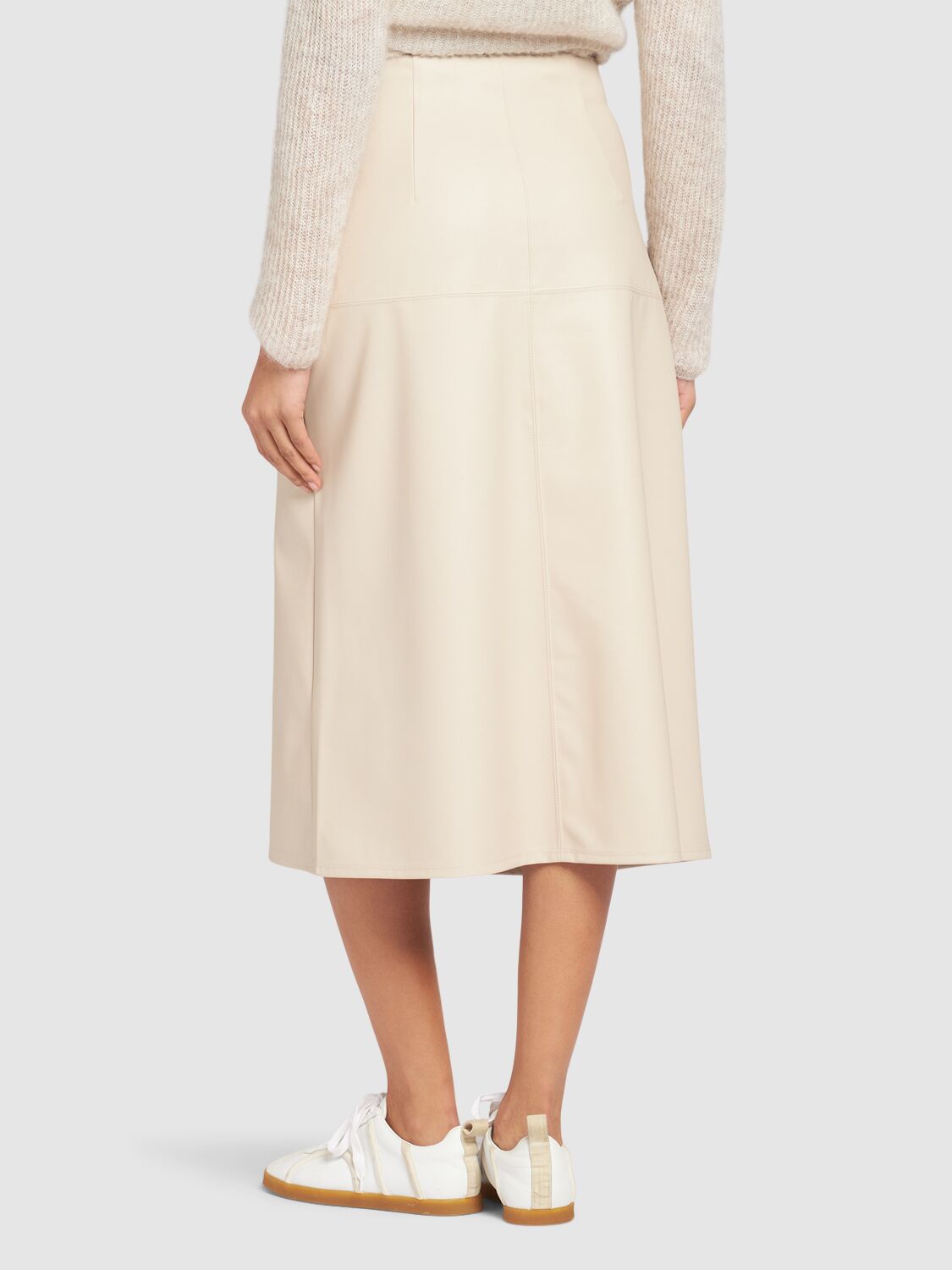 Shop Max Mara Scilli Coated Jersey Midi Skirt In Beige