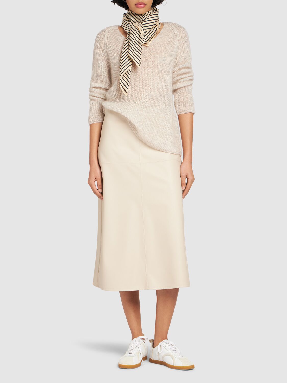 Shop Max Mara Scilli Coated Jersey Midi Skirt In Beige